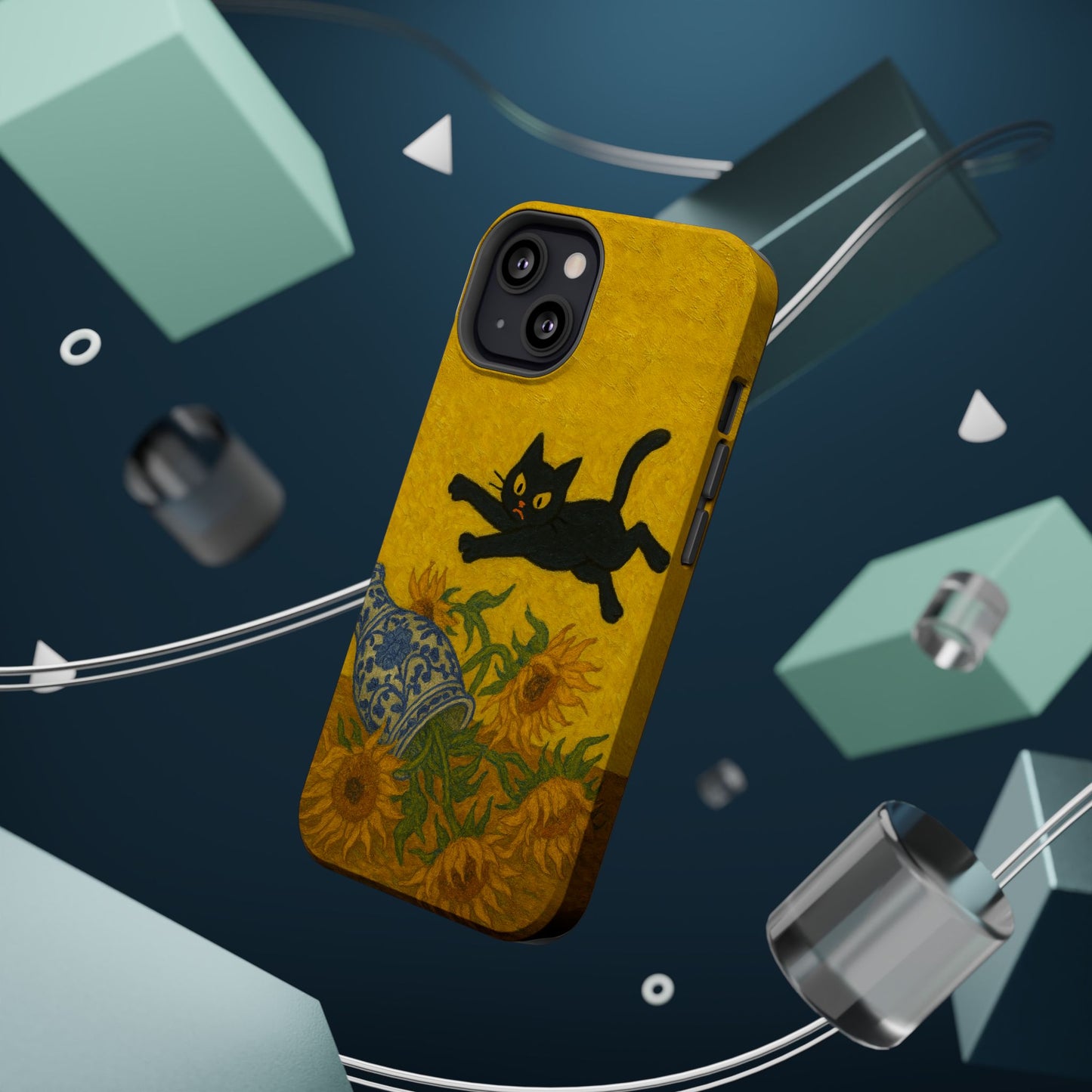 Mischievous Cat & Sunflowers โ Van Gogh Inspired โ iPhone 16, 15, 14, 13 โ MagSafe Magnetic Tough Case by HitStickers