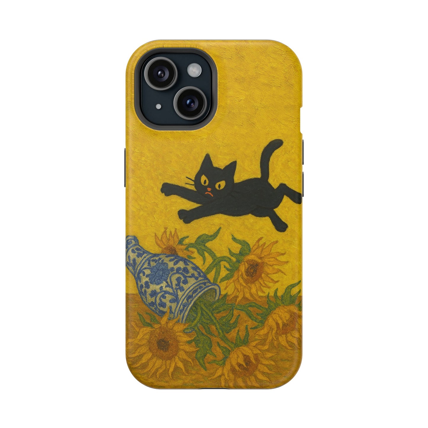 Mischievous Cat & Sunflowers โ Van Gogh Inspired โ iPhone 16, 15, 14, 13 โ MagSafe Magnetic Tough Case by HitStickers