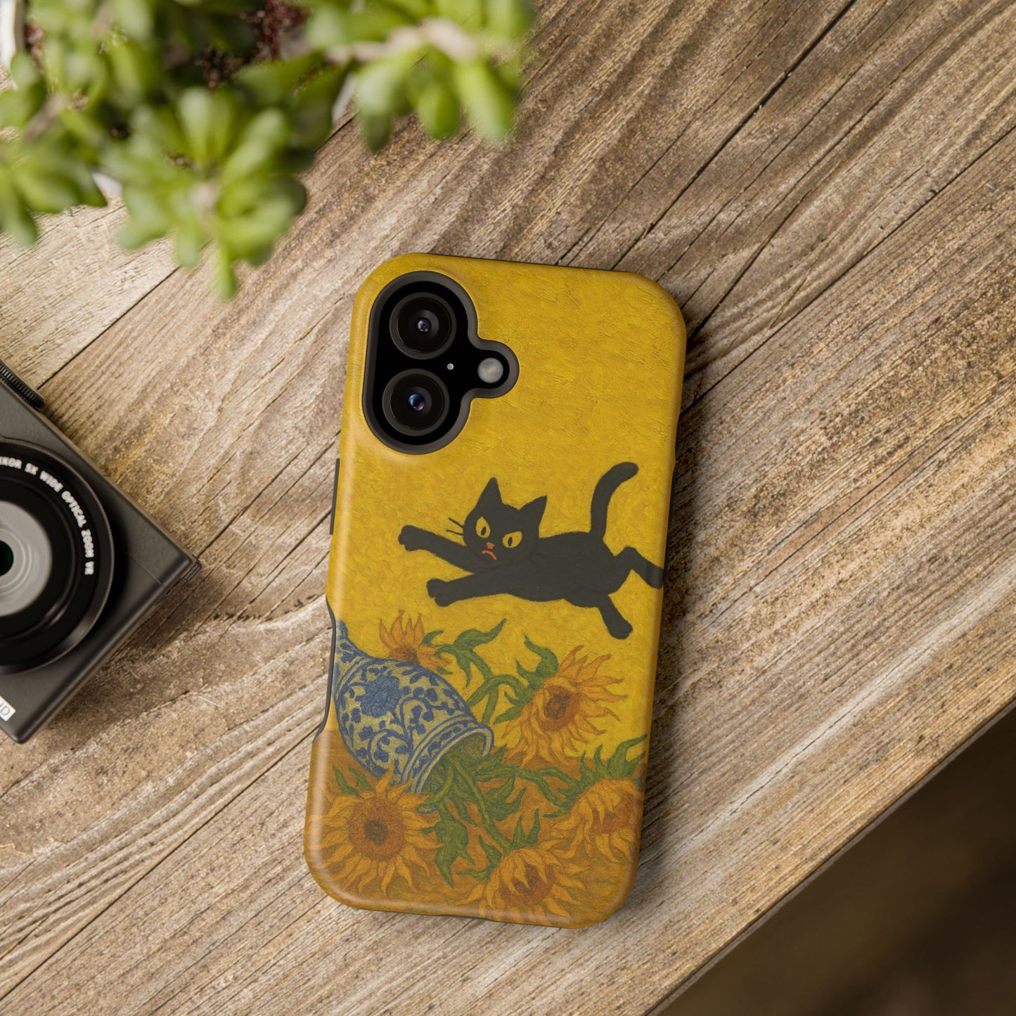 Mischievous Cat & Sunflowers โ Van Gogh Inspired โ iPhone 16, 15, 14, 13 โ MagSafe Magnetic Tough Case by HitStickers