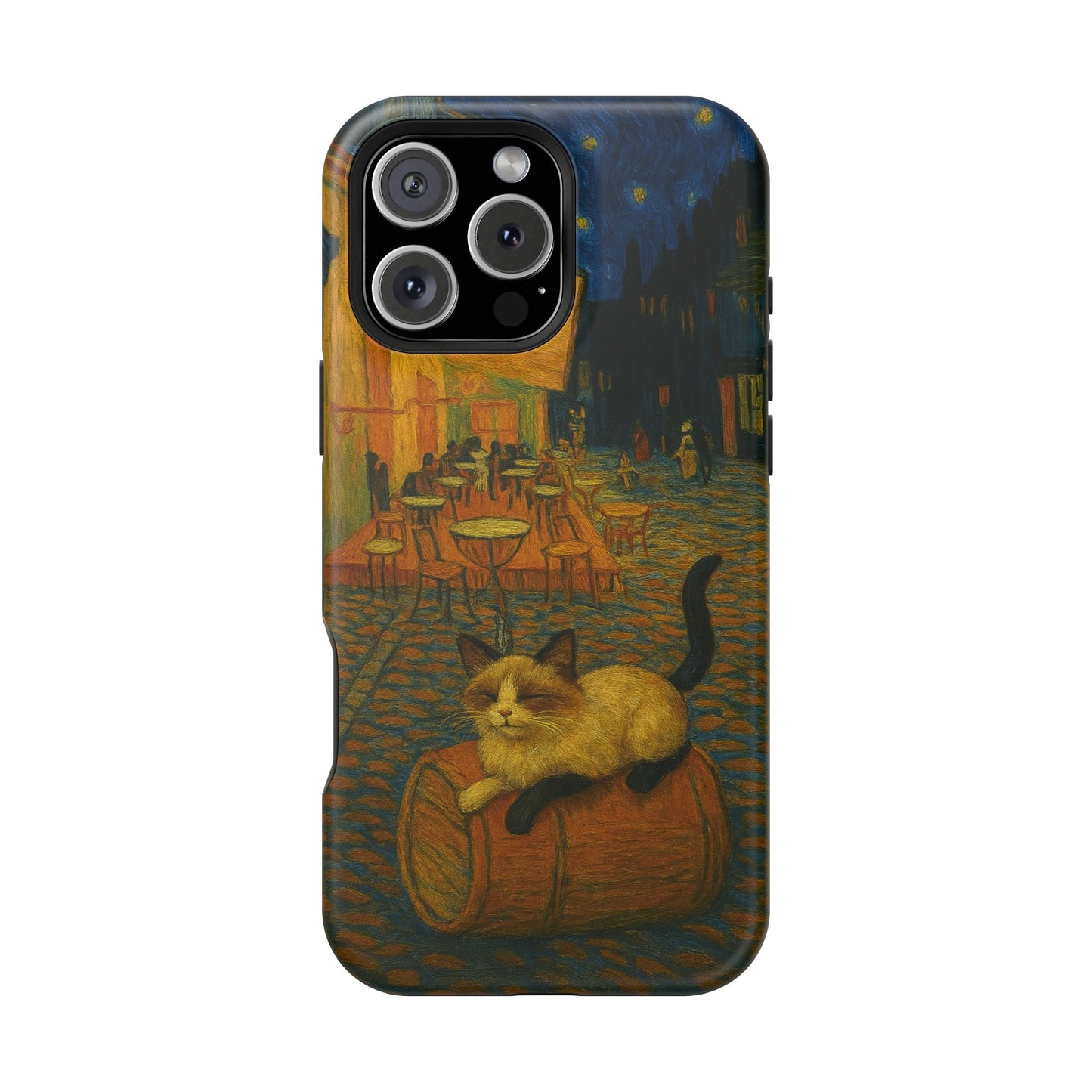 Café Cat at Night – Van Gogh Inspired – iPhone 16, 15, 14, 13 – MagSafe Magnetic Tough Case by HitStickers