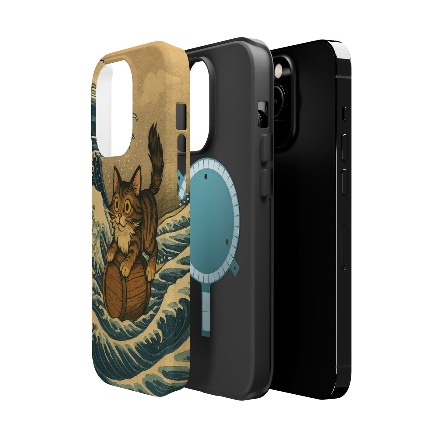 The Great Wave Cat โ Hokusai Inspired โ iPhone 16, 15, 14, 13 โ MagSafe Magnetic Tough Case by HitStickers