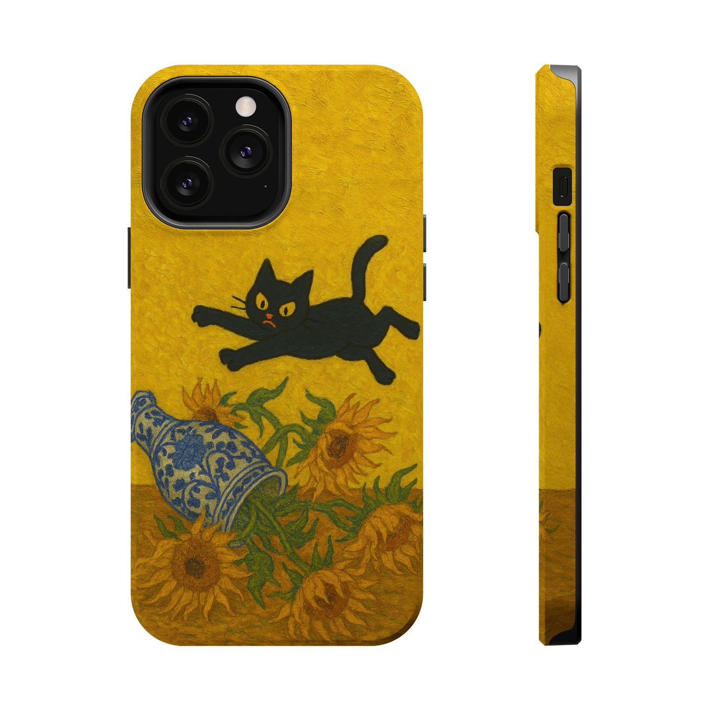 Mischievous Cat & Sunflowers โ Van Gogh Inspired โ iPhone 16, 15, 14, 13 โ MagSafe Magnetic Tough Case by HitStickers