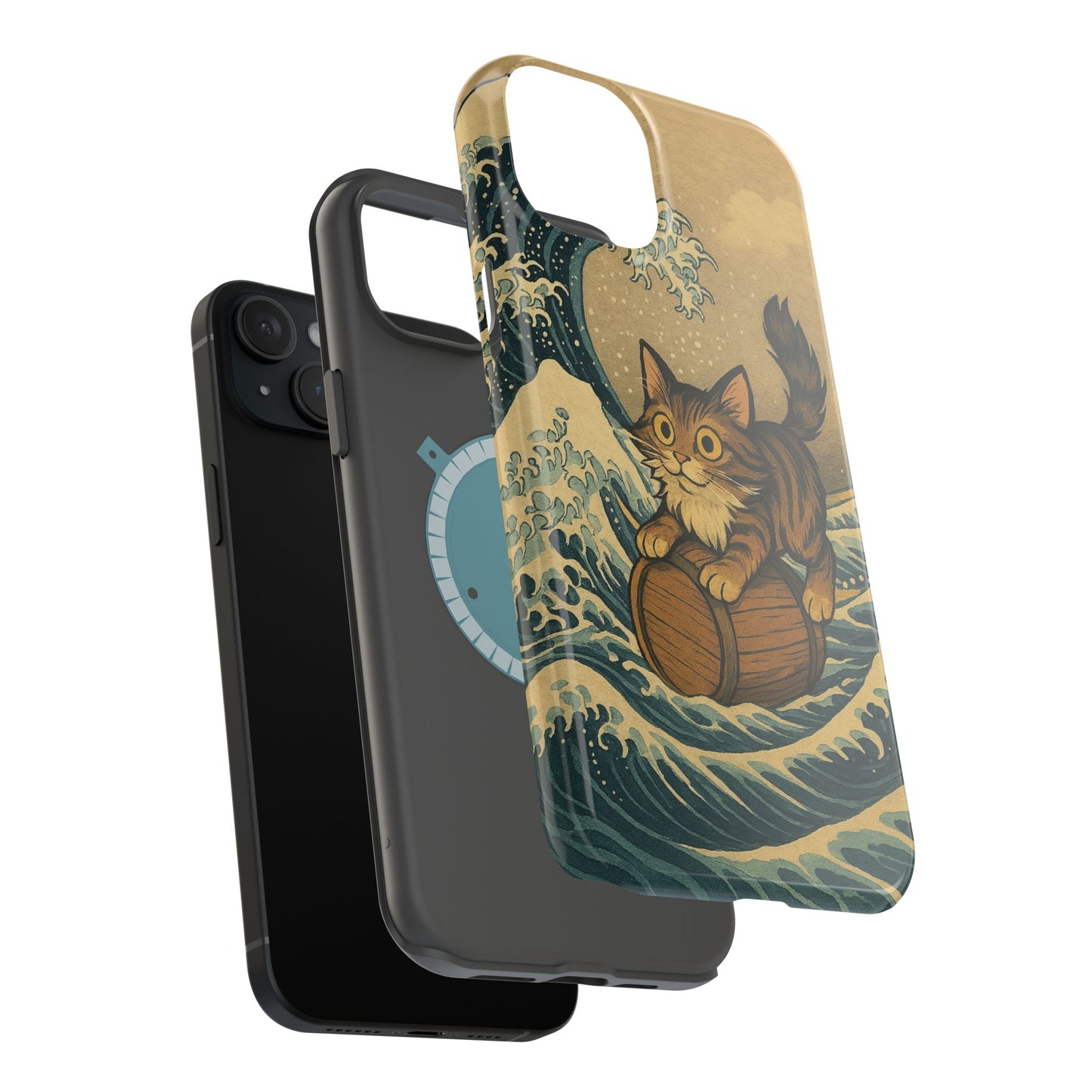 The Great Wave Cat โ Hokusai Inspired โ iPhone 16, 15, 14, 13 โ MagSafe Magnetic Tough Case by HitStickers