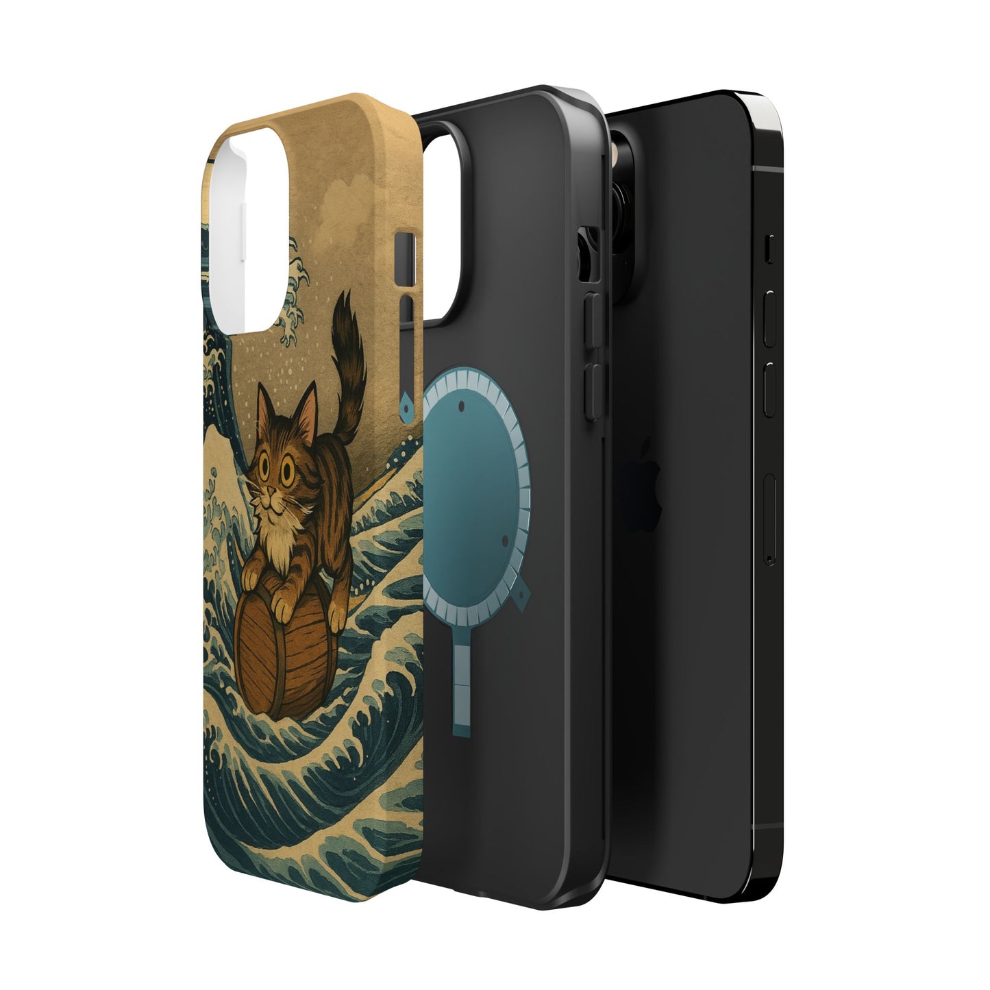 The Great Wave Cat โ Hokusai Inspired โ iPhone 16, 15, 14, 13 โ MagSafe Magnetic Tough Case by HitStickers