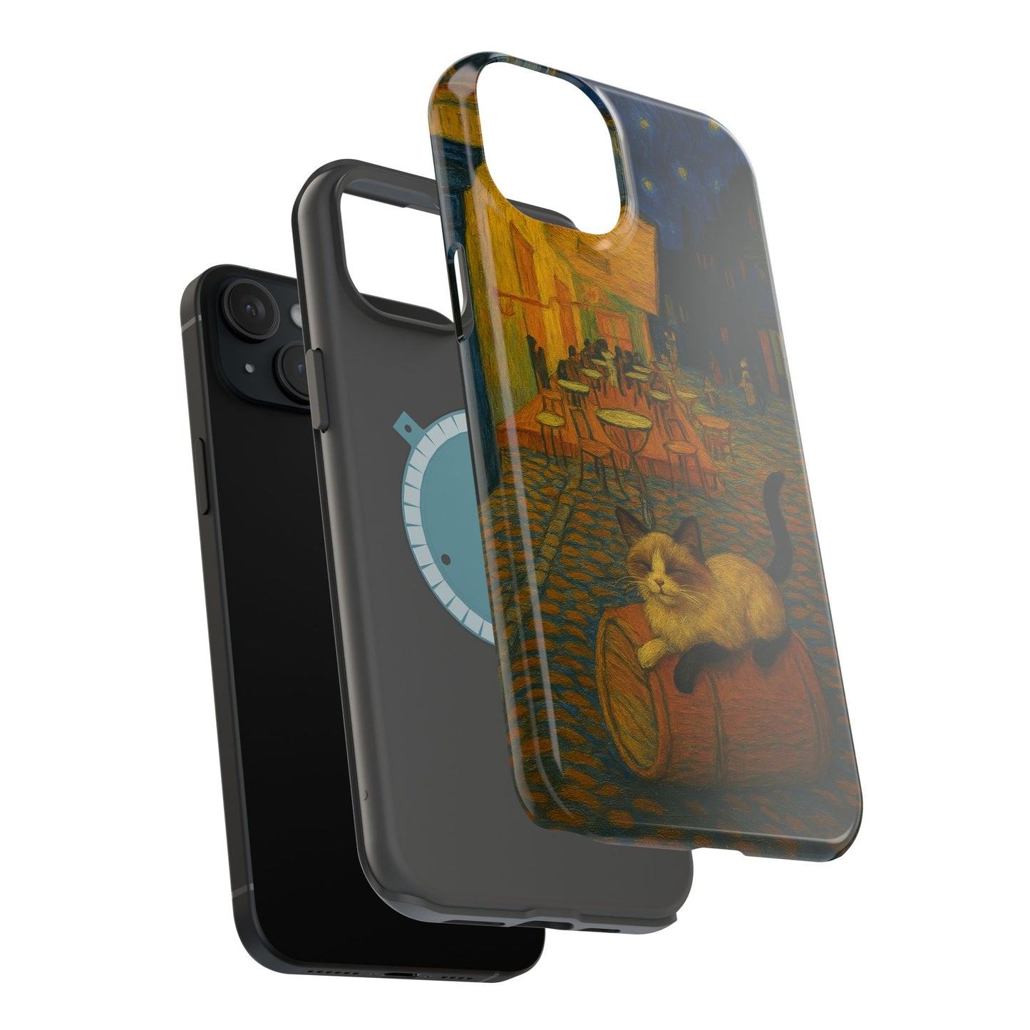 Café Cat at Night – Van Gogh Inspired – iPhone 16, 15, 14, 13 – MagSafe Magnetic Tough Case by HitStickers