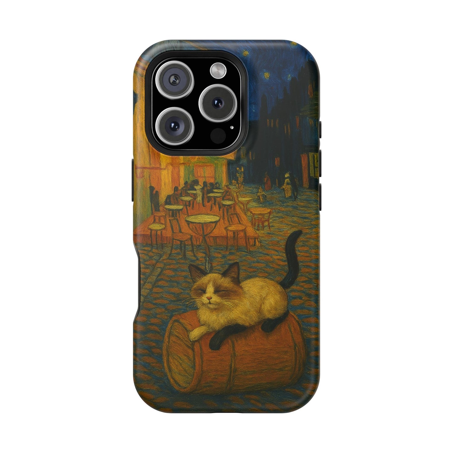 Café Cat at Night – Van Gogh Inspired – iPhone 16, 15, 14, 13 – MagSafe Magnetic Tough Case by HitStickers