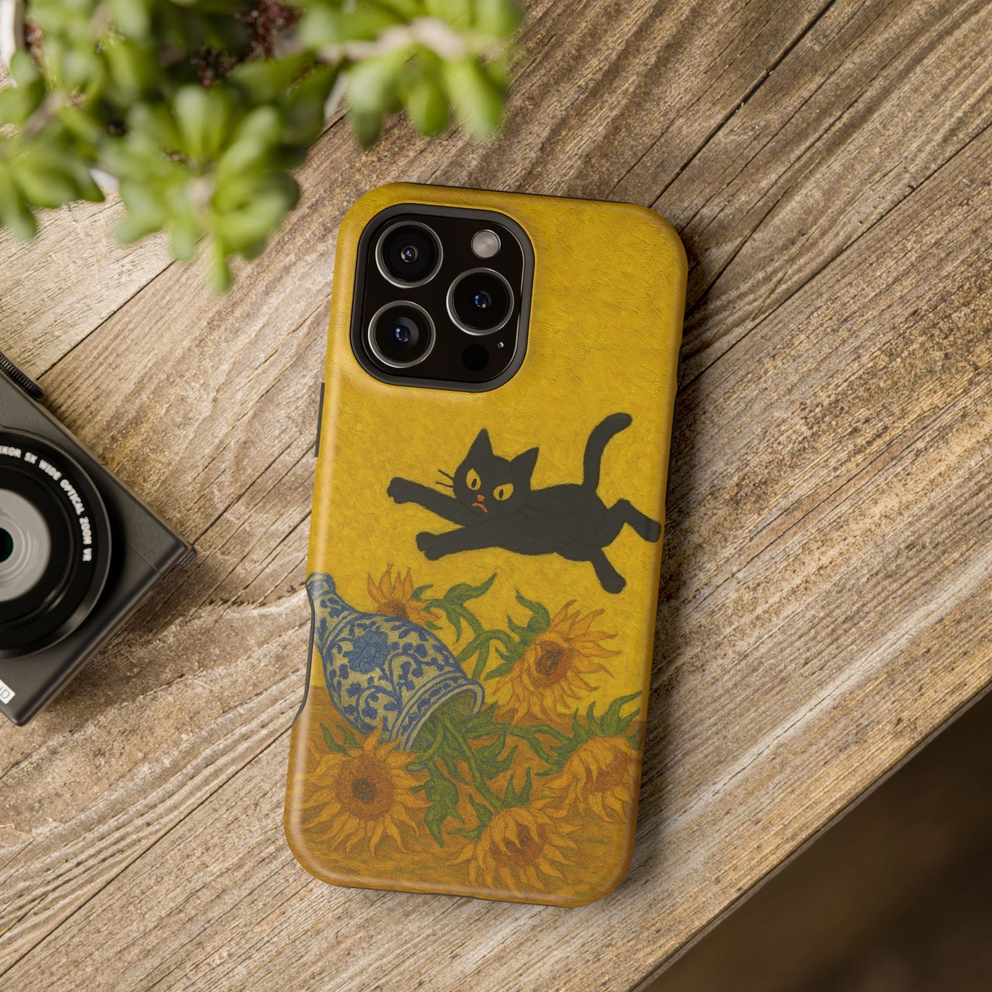 Mischievous Cat & Sunflowers โ Van Gogh Inspired โ iPhone 16, 15, 14, 13 โ MagSafe Magnetic Tough Case by HitStickers