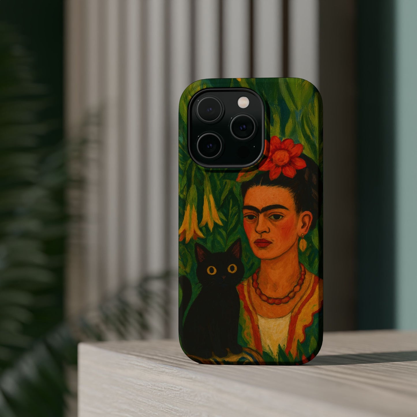 Frida & the Black Cat โ Kahlo Inspired โ iPhone 16, 15, 14, 13 โ MagSafe Magnetic Tough Case by HitStickers