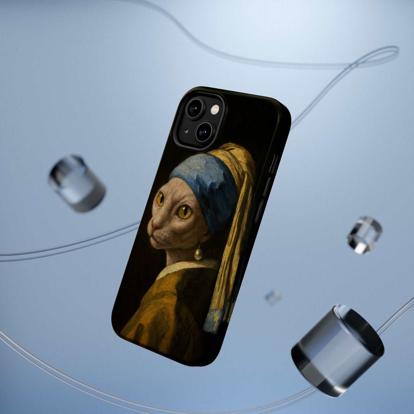 Cat with a Pearl Earring โ Vermeer Inspired โ iPhone 16, 15, 14, 13 โ MagSafe Magnetic Tough Case by HitStickers