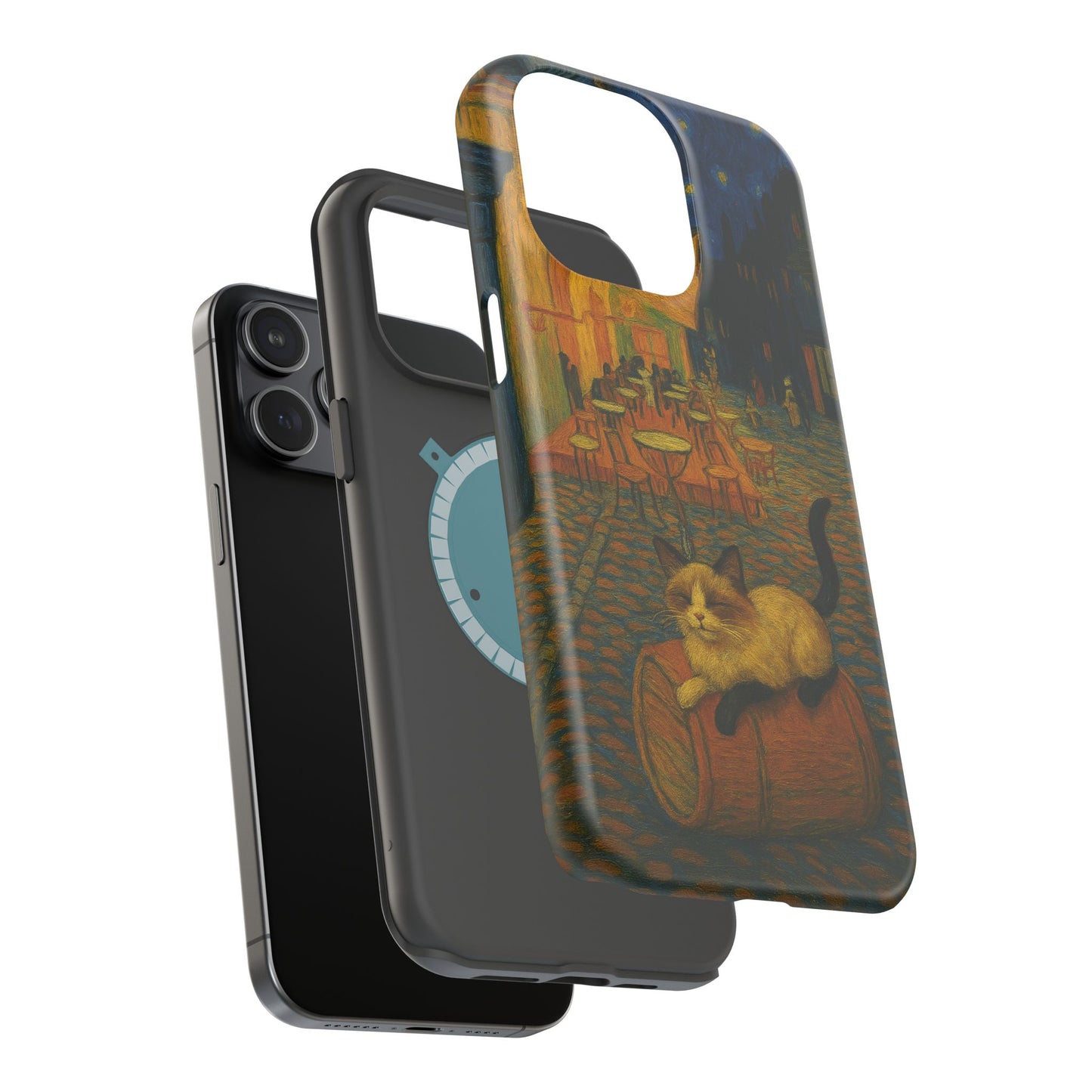 Café Cat at Night – Van Gogh Inspired – iPhone 16, 15, 14, 13 – MagSafe Magnetic Tough Case by HitStickers