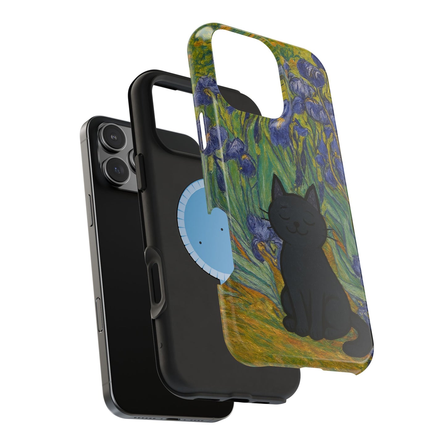 Peaceful Cat in Irises โ Van Gogh Inspired โ iPhone 16, 15, 14, 13 โ MagSafe Magnetic Tough Case by HitStickers