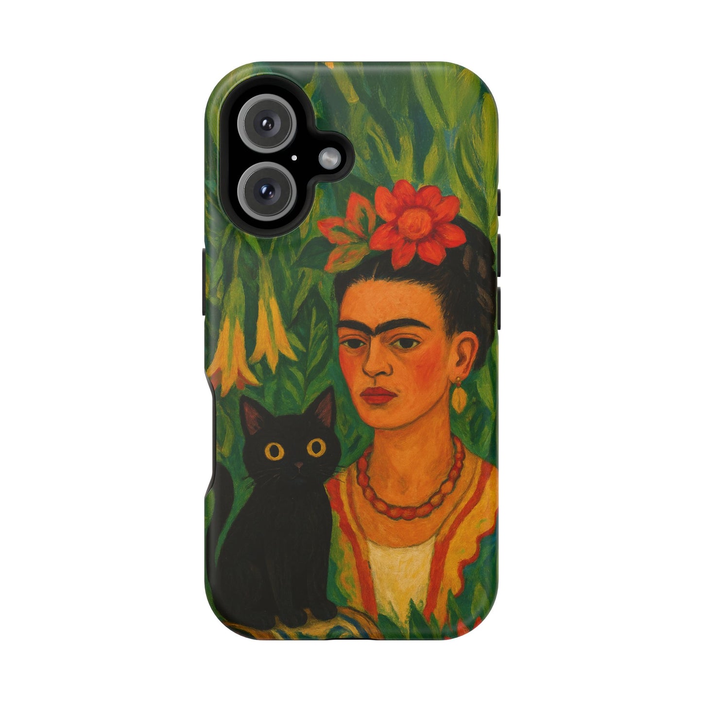 Frida & the Black Cat โ Kahlo Inspired โ iPhone 16, 15, 14, 13 โ MagSafe Magnetic Tough Case by HitStickers