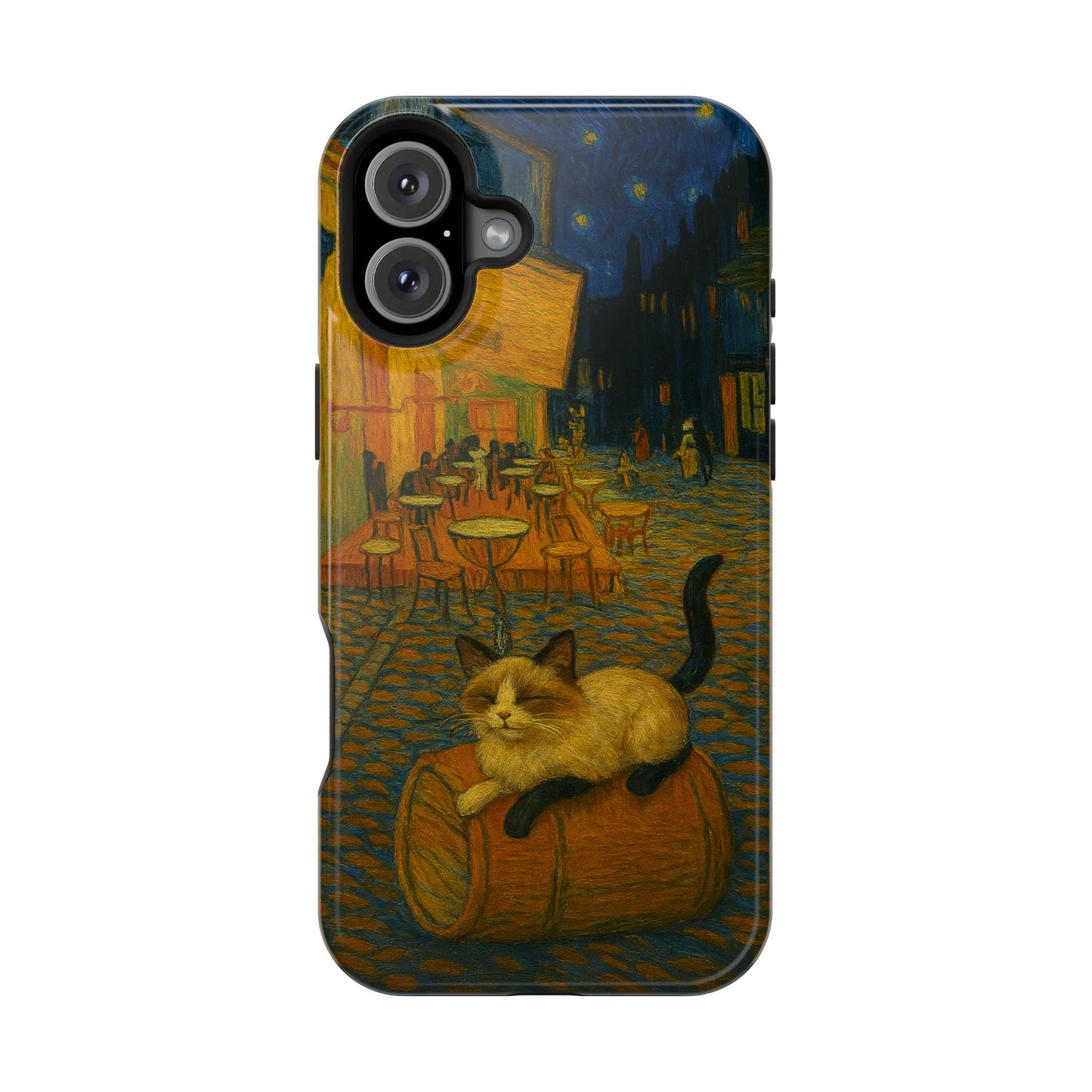 Café Cat at Night – Van Gogh Inspired – iPhone 16, 15, 14, 13 – MagSafe Magnetic Tough Case by HitStickers