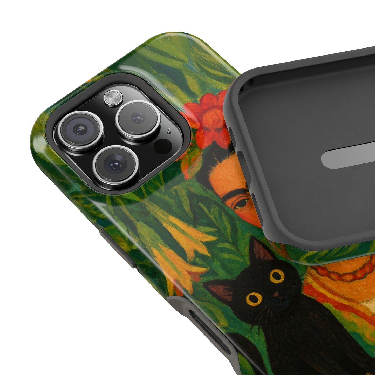 Frida & the Black Cat โ Kahlo Inspired โ iPhone 16, 15, 14, 13 โ MagSafe Magnetic Tough Case by HitStickers