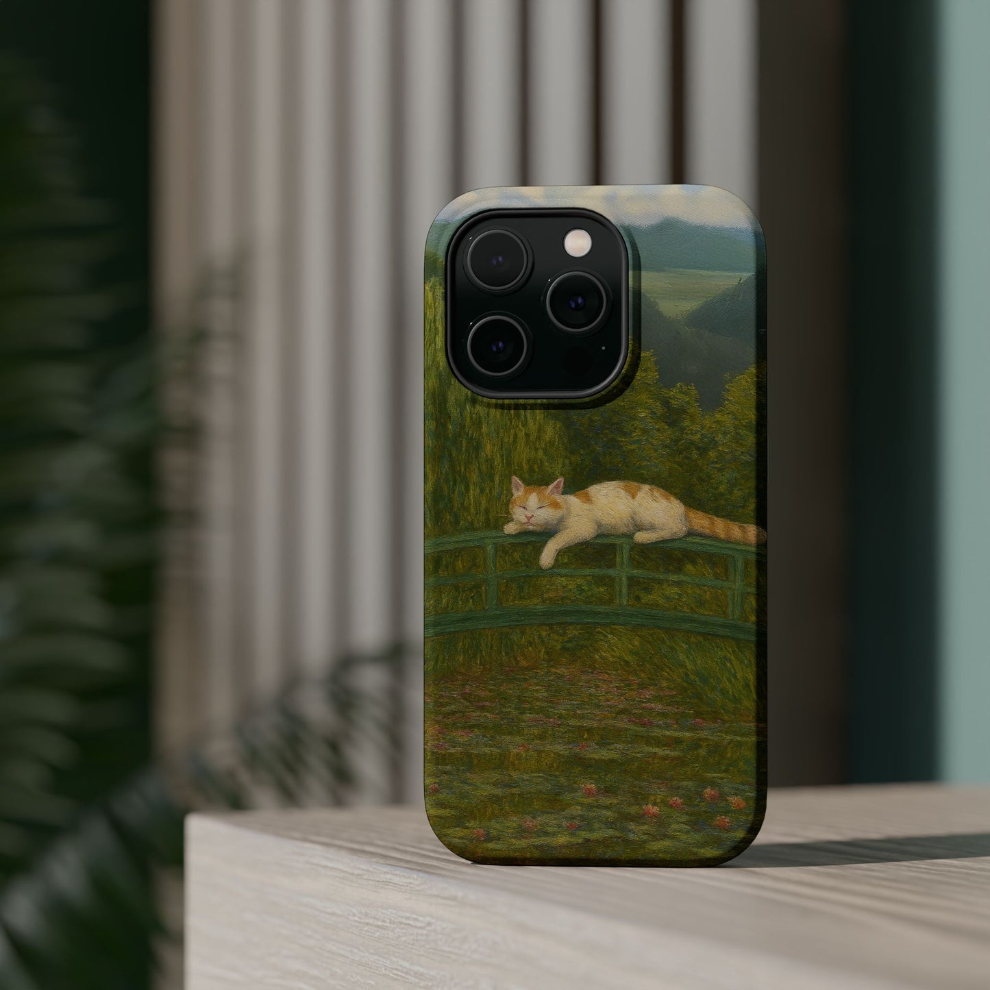 Sleeping Cat on the Japanese Bridge โ Monet Inspired โ iPhone 16, 15, 14, 13 โ MagSafe Magnetic Tough Case by HitStickers