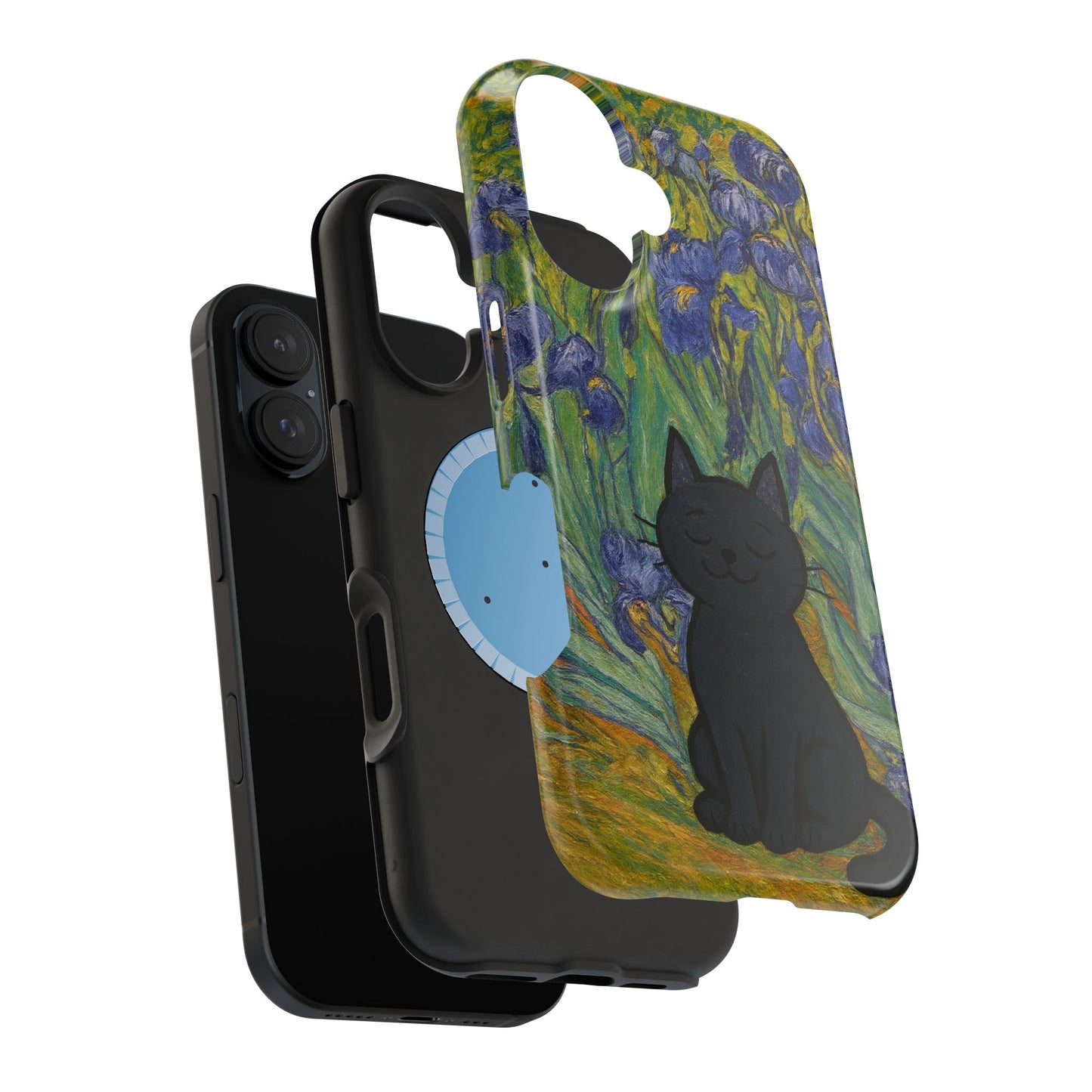 Peaceful Cat in Irises โ Van Gogh Inspired โ iPhone 16, 15, 14, 13 โ MagSafe Magnetic Tough Case by HitStickers