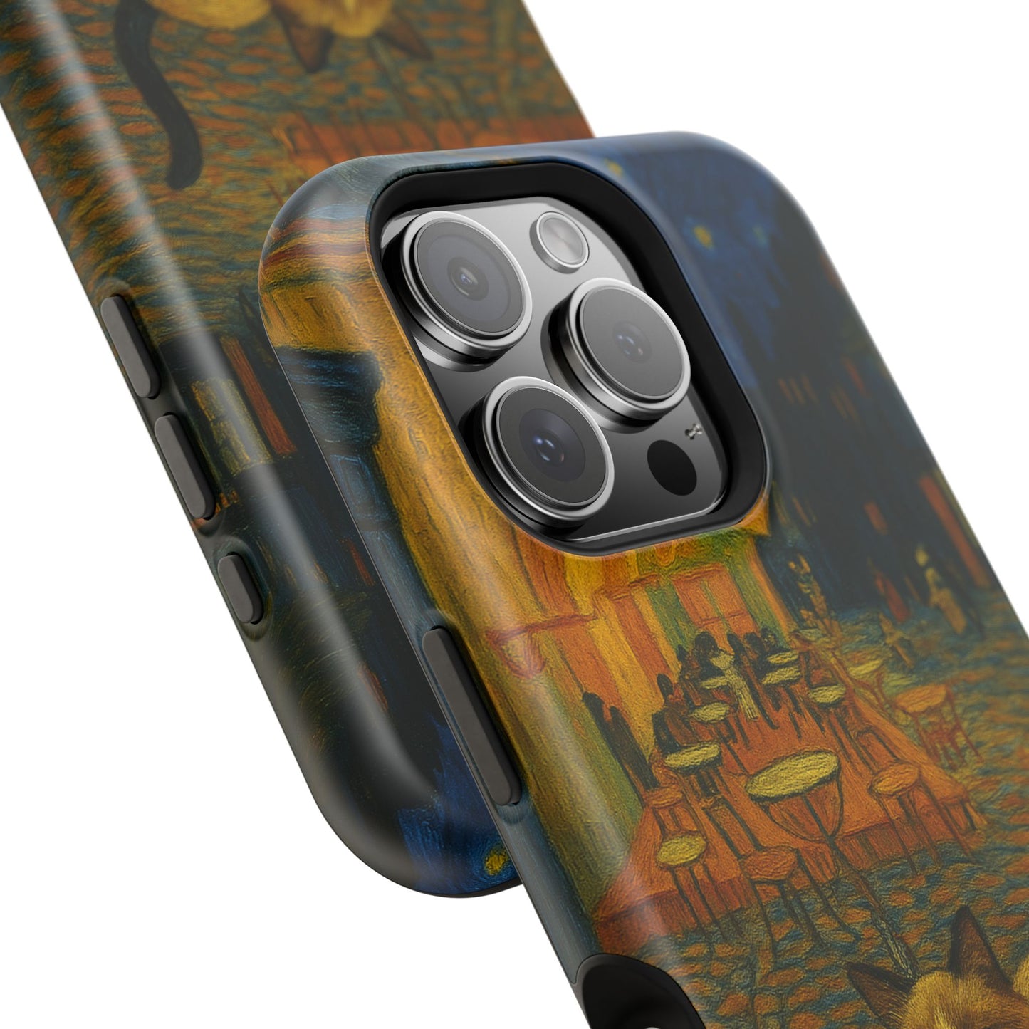 Café Cat at Night – Van Gogh Inspired – iPhone 16, 15, 14, 13 – MagSafe Magnetic Tough Case by HitStickers