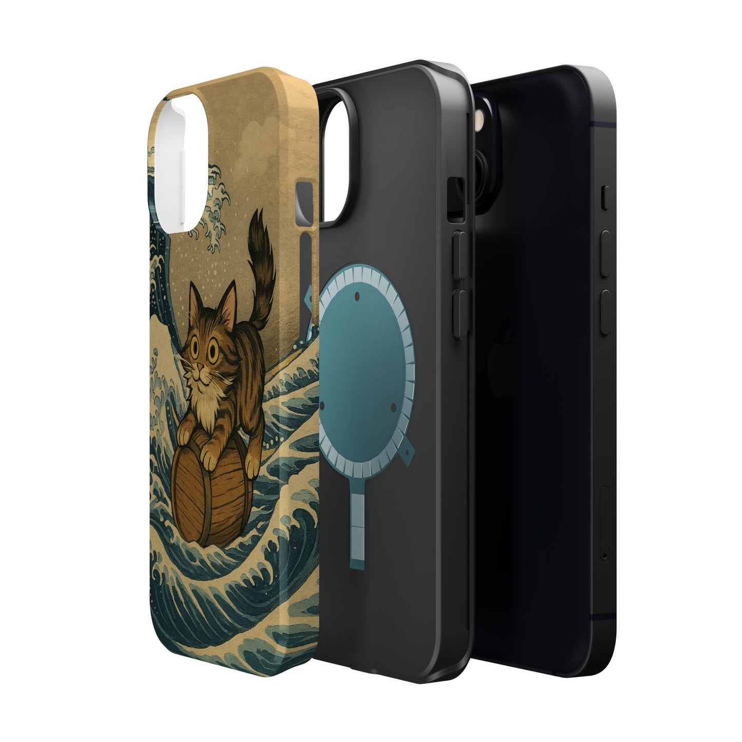 The Great Wave Cat โ Hokusai Inspired โ iPhone 16, 15, 14, 13 โ MagSafe Magnetic Tough Case by HitStickers