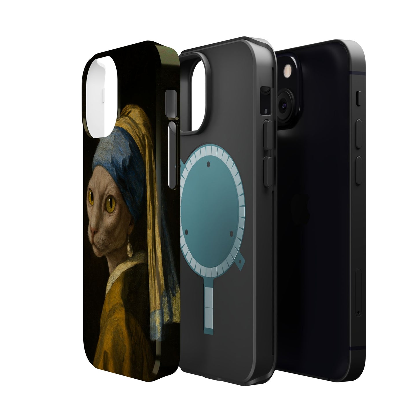 Cat with a Pearl Earring โ Vermeer Inspired โ iPhone 16, 15, 14, 13 โ MagSafe Magnetic Tough Case by HitStickers