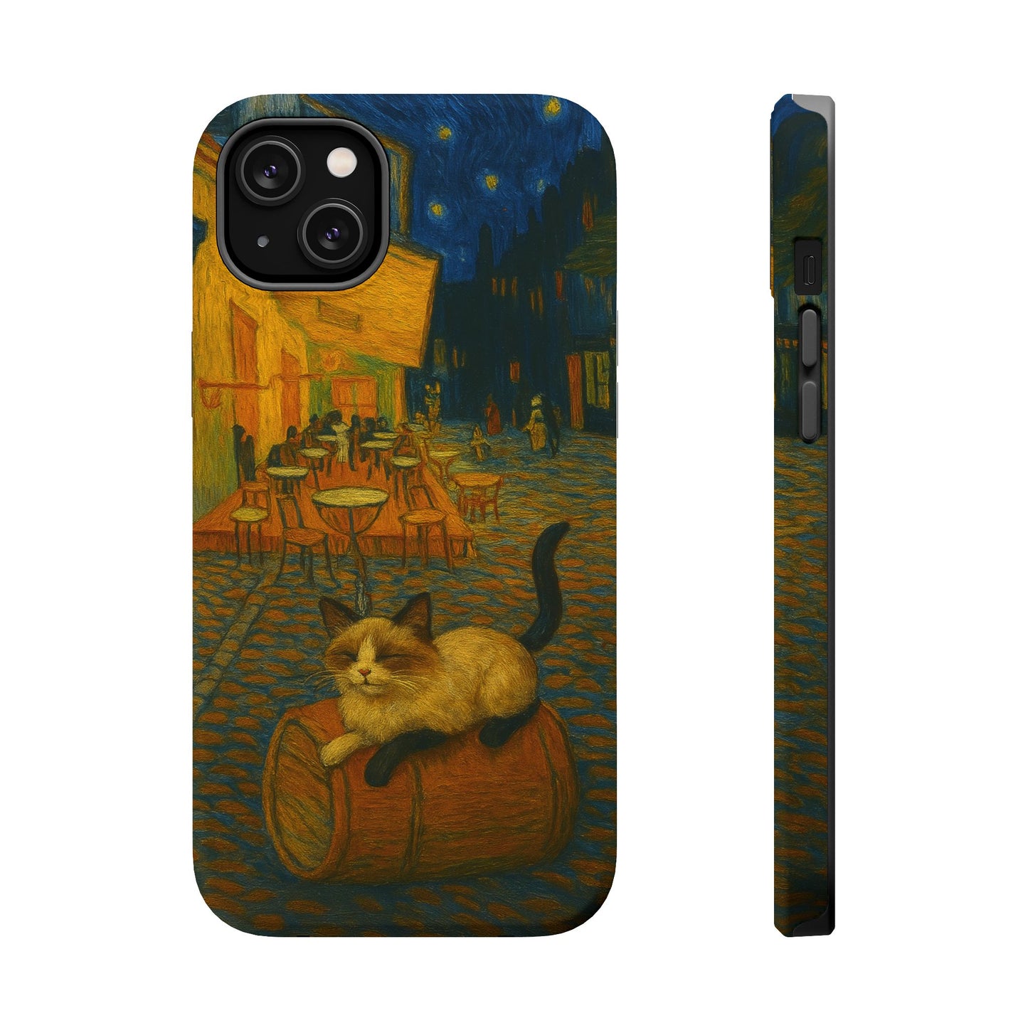 Café Cat at Night – Van Gogh Inspired – iPhone 16, 15, 14, 13 – MagSafe Magnetic Tough Case by HitStickers