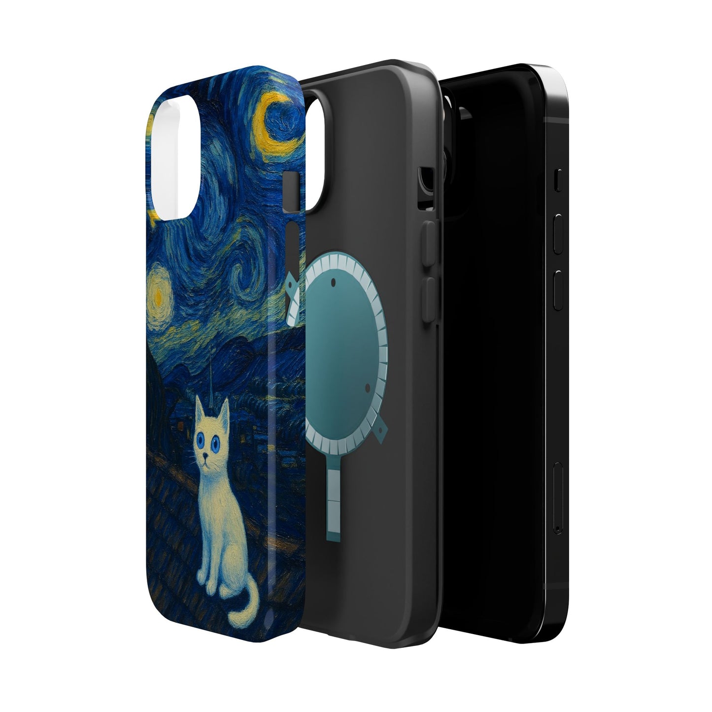 Starry Night Cat โ Van Gogh Inspired โ iPhone 16, 15, 14, 13 โ MagSafe Magnetic Tough Case by HitStickers