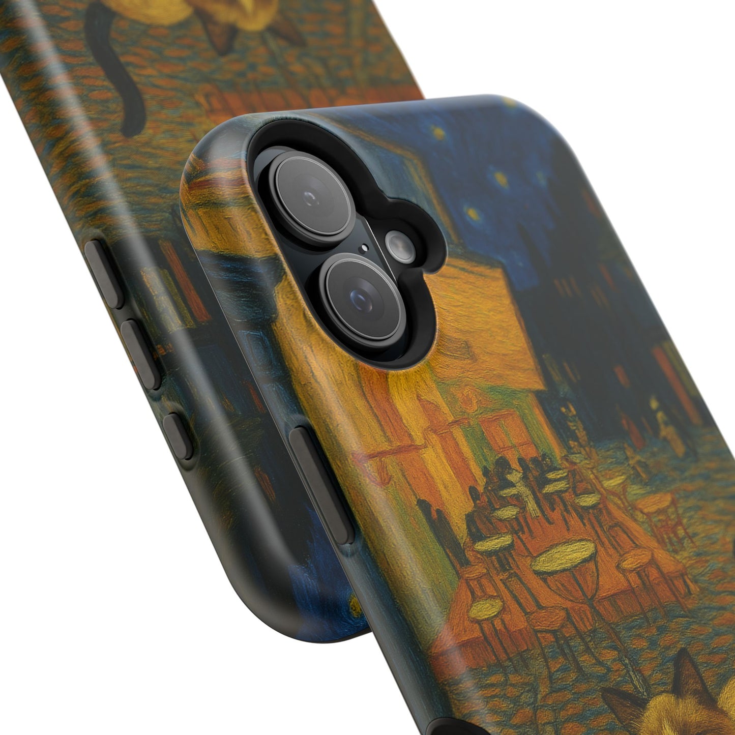 Café Cat at Night – Van Gogh Inspired – iPhone 16, 15, 14, 13 – MagSafe Magnetic Tough Case by HitStickers