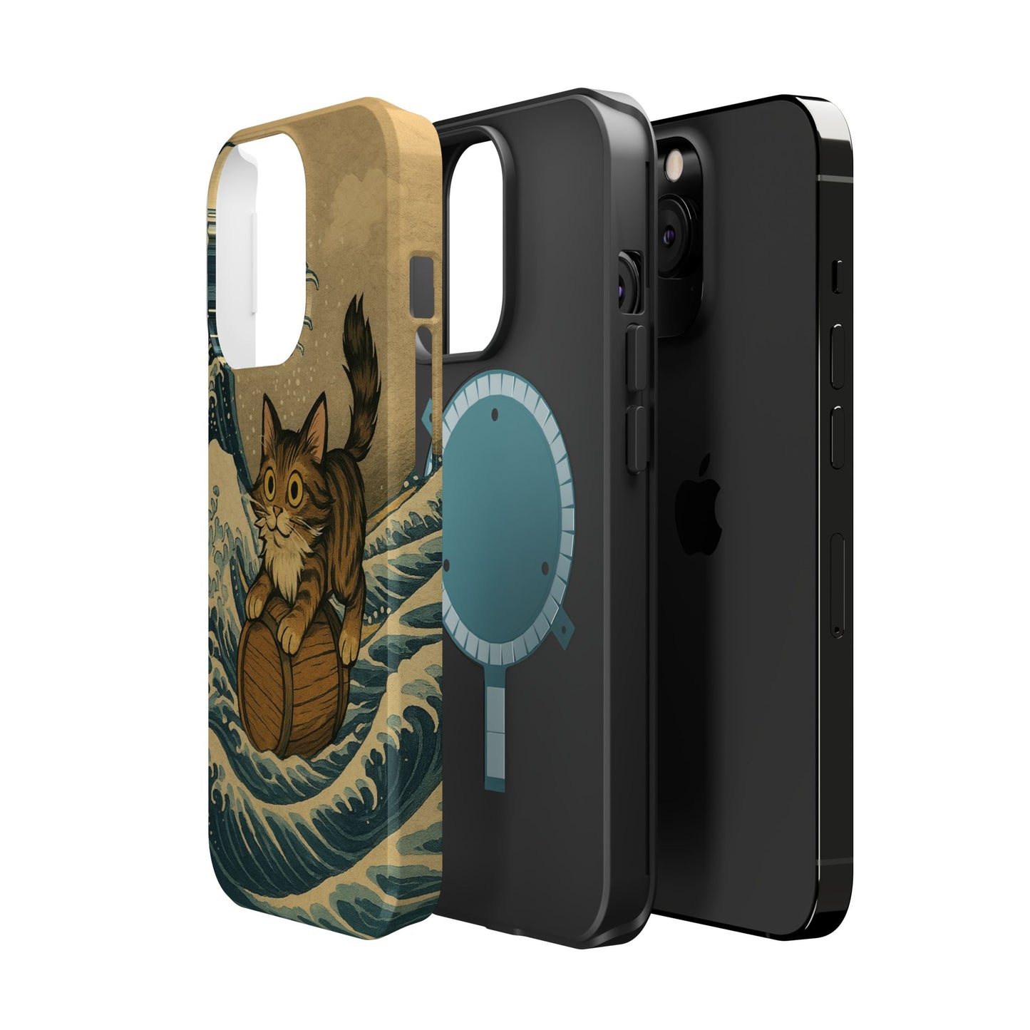 The Great Wave Cat โ Hokusai Inspired โ iPhone 16, 15, 14, 13 โ MagSafe Magnetic Tough Case by HitStickers