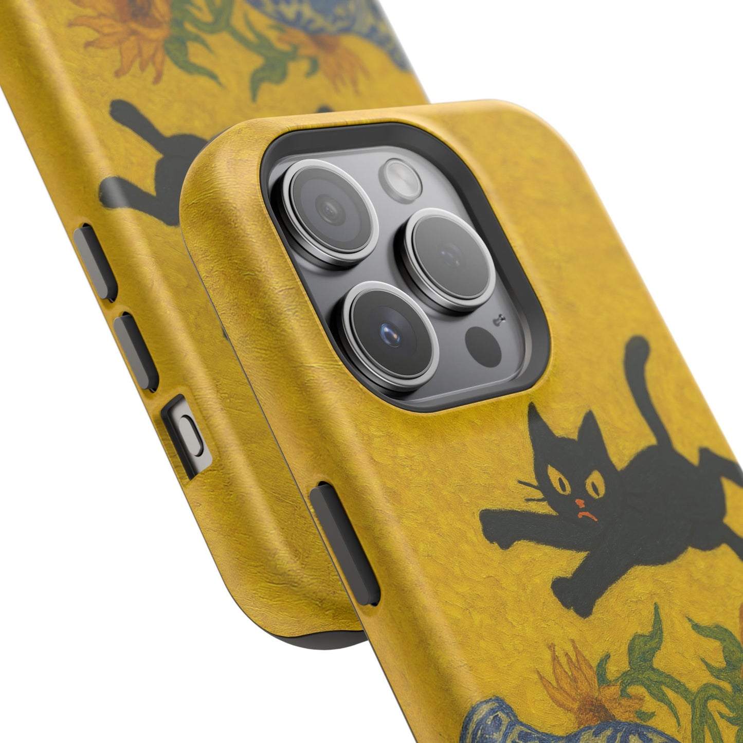 Mischievous Cat & Sunflowers โ Van Gogh Inspired โ iPhone 16, 15, 14, 13 โ MagSafe Magnetic Tough Case by HitStickers