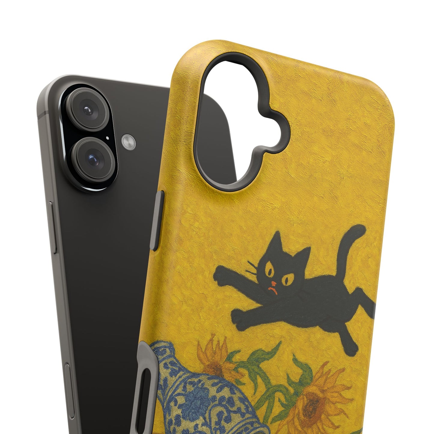 Mischievous Cat & Sunflowers โ Van Gogh Inspired โ iPhone 16, 15, 14, 13 โ MagSafe Magnetic Tough Case by HitStickers