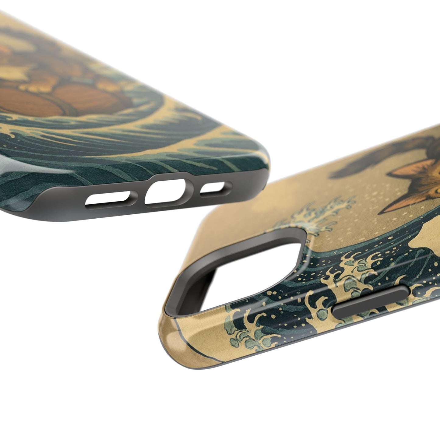 The Great Wave Cat โ Hokusai Inspired โ iPhone 16, 15, 14, 13 โ MagSafe Magnetic Tough Case by HitStickers