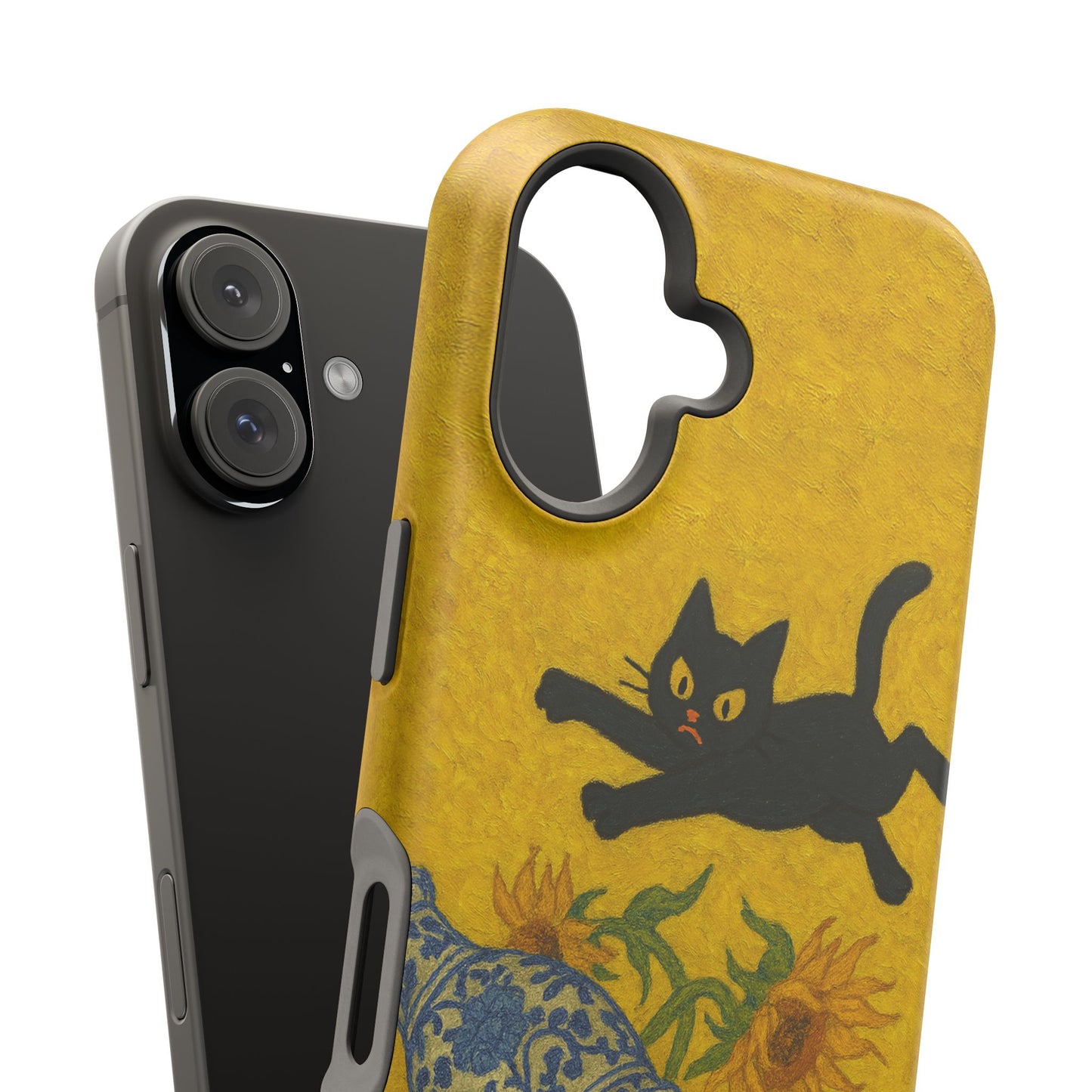 Mischievous Cat & Sunflowers โ Van Gogh Inspired โ iPhone 16, 15, 14, 13 โ MagSafe Magnetic Tough Case by HitStickers