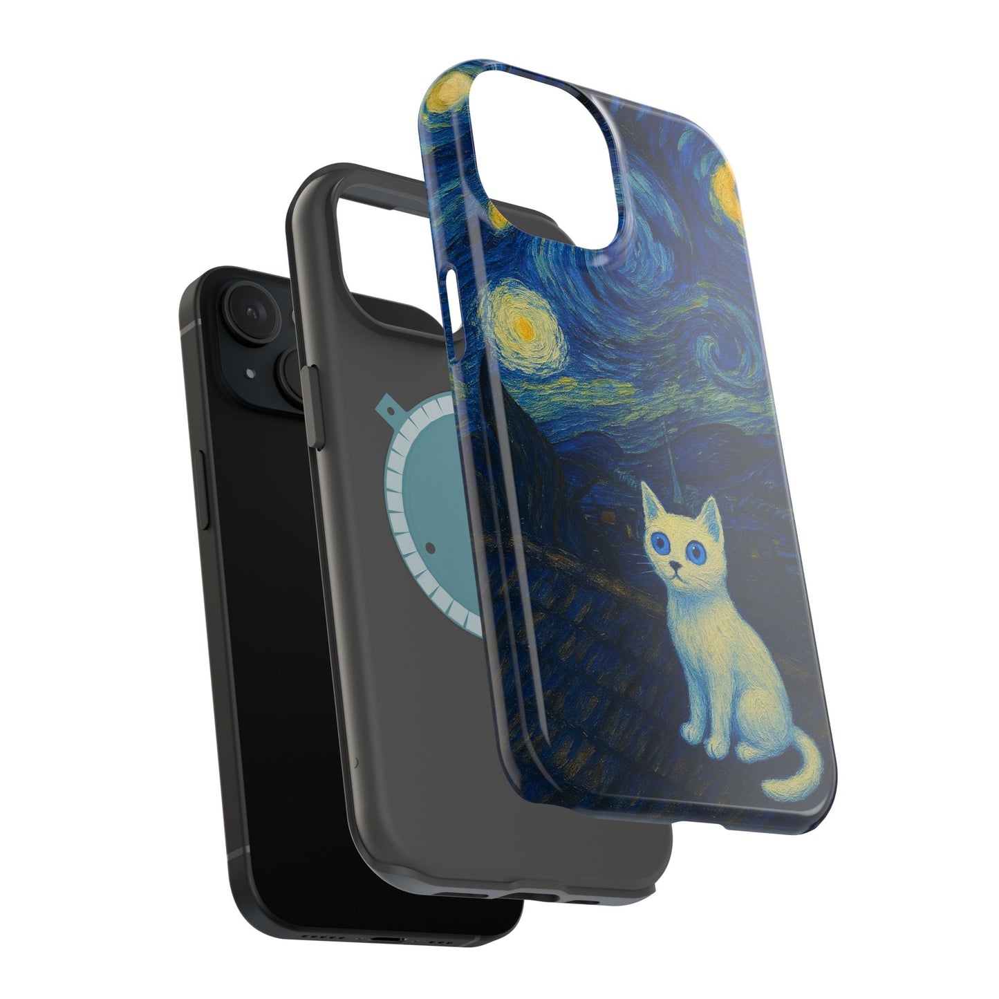 Starry Night Cat โ Van Gogh Inspired โ iPhone 16, 15, 14, 13 โ MagSafe Magnetic Tough Case by HitStickers