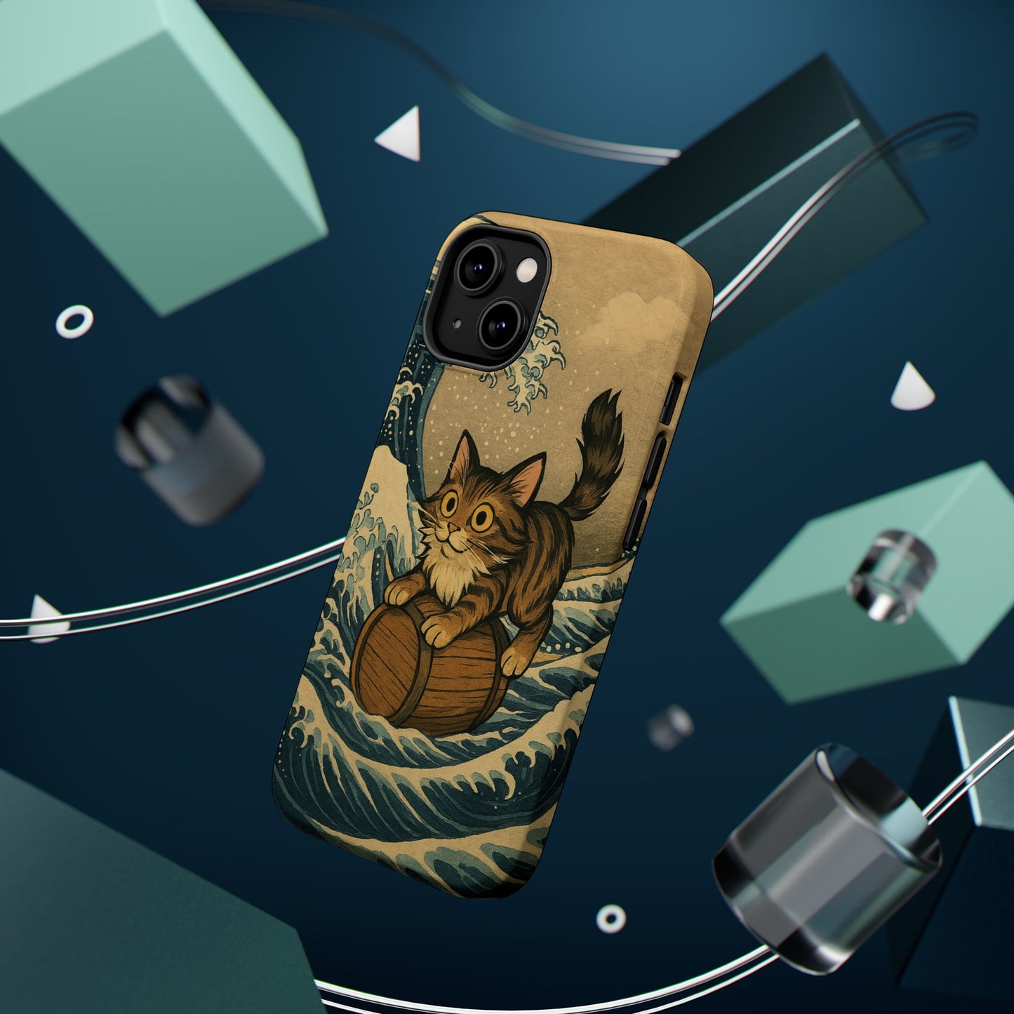 The Great Wave Cat โ Hokusai Inspired โ iPhone 16, 15, 14, 13 โ MagSafe Magnetic Tough Case by HitStickers