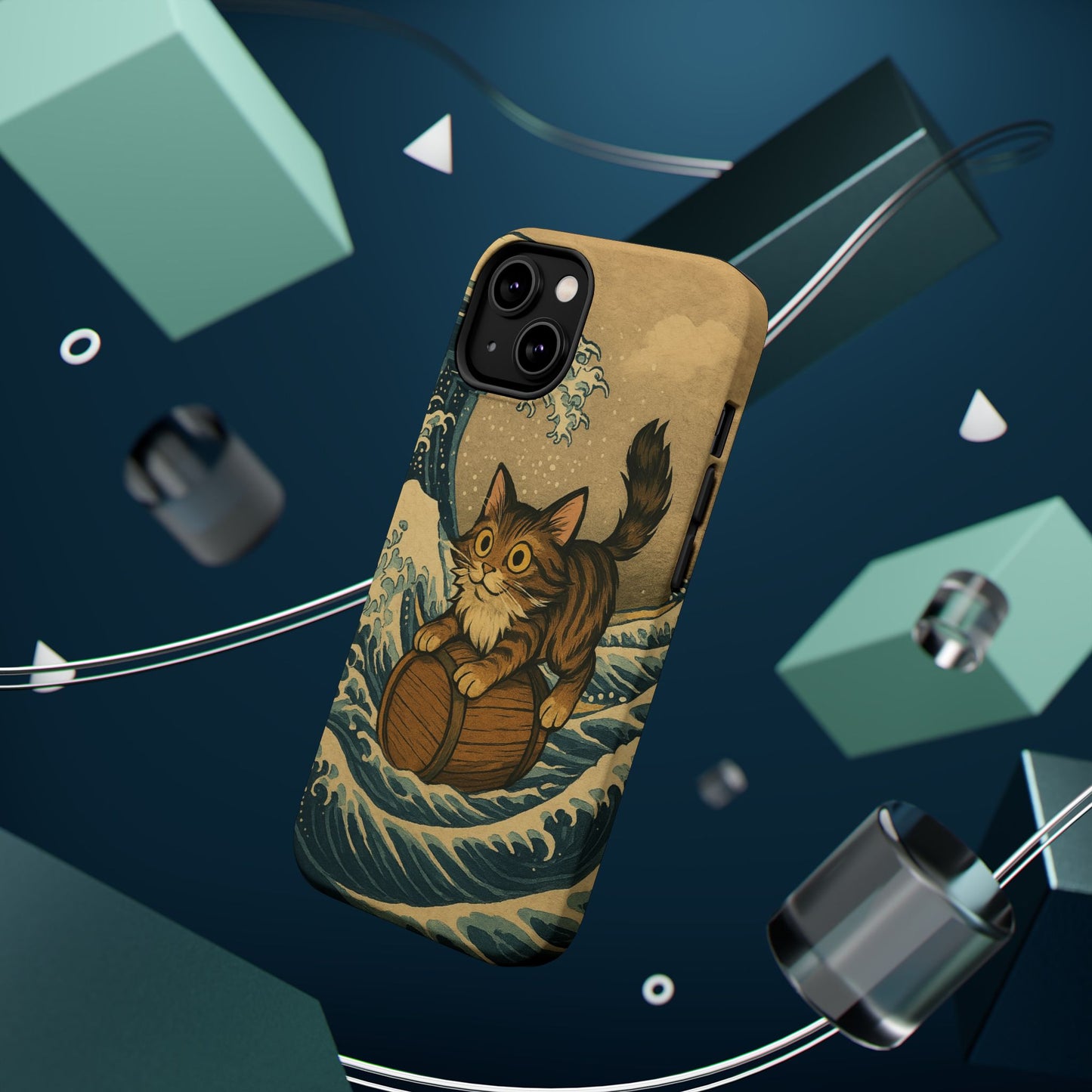 The Great Wave Cat โ Hokusai Inspired โ iPhone 16, 15, 14, 13 โ MagSafe Magnetic Tough Case by HitStickers