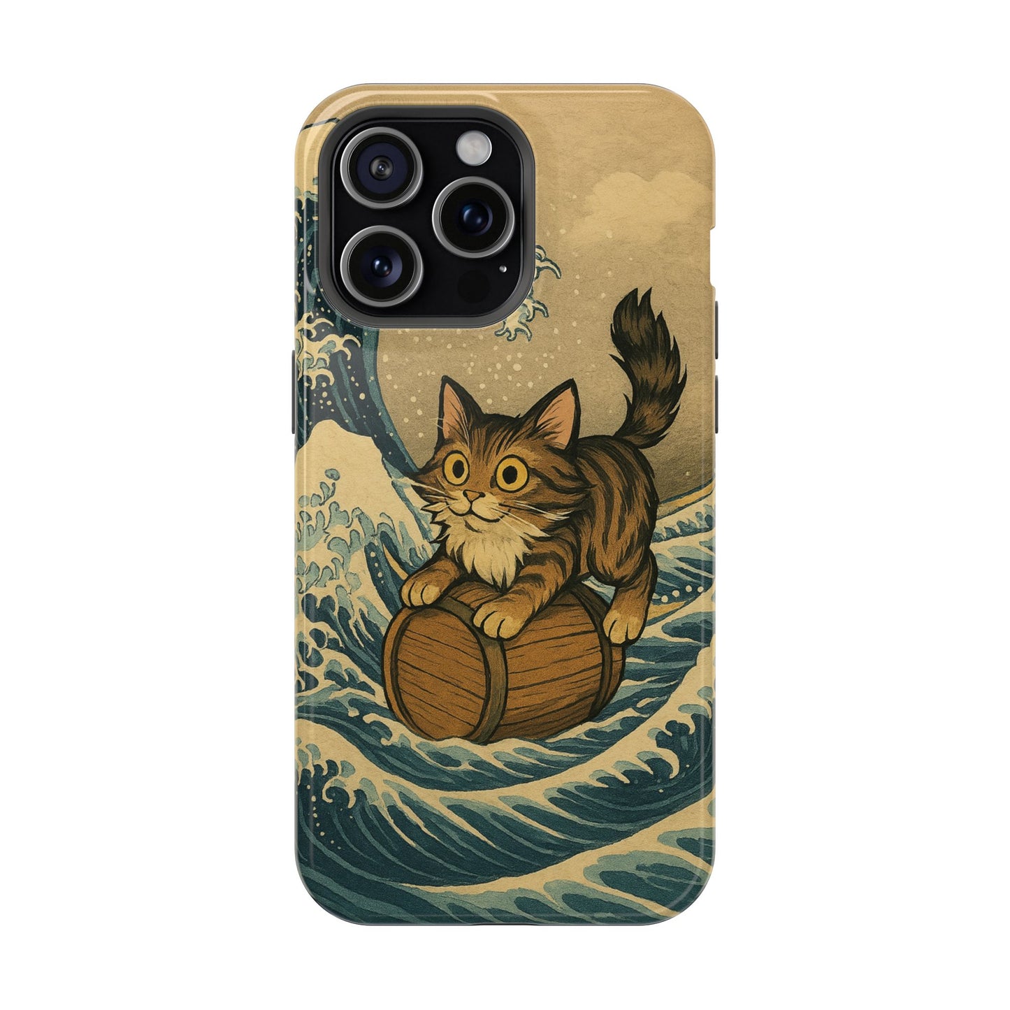 The Great Wave Cat โ Hokusai Inspired โ iPhone 16, 15, 14, 13 โ MagSafe Magnetic Tough Case by HitStickers