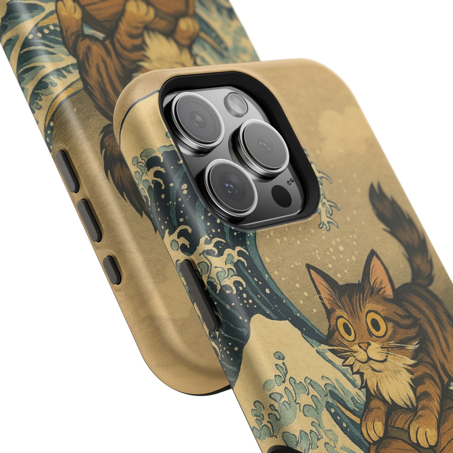 The Great Wave Cat โ Hokusai Inspired โ iPhone 16, 15, 14, 13 โ MagSafe Magnetic Tough Case by HitStickers