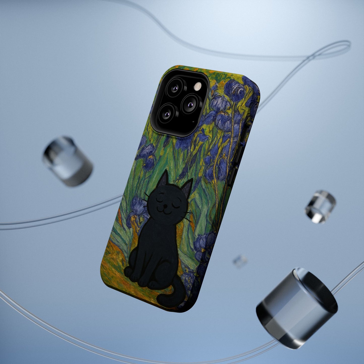 Peaceful Cat in Irises โ Van Gogh Inspired โ iPhone 16, 15, 14, 13 โ MagSafe Magnetic Tough Case by HitStickers