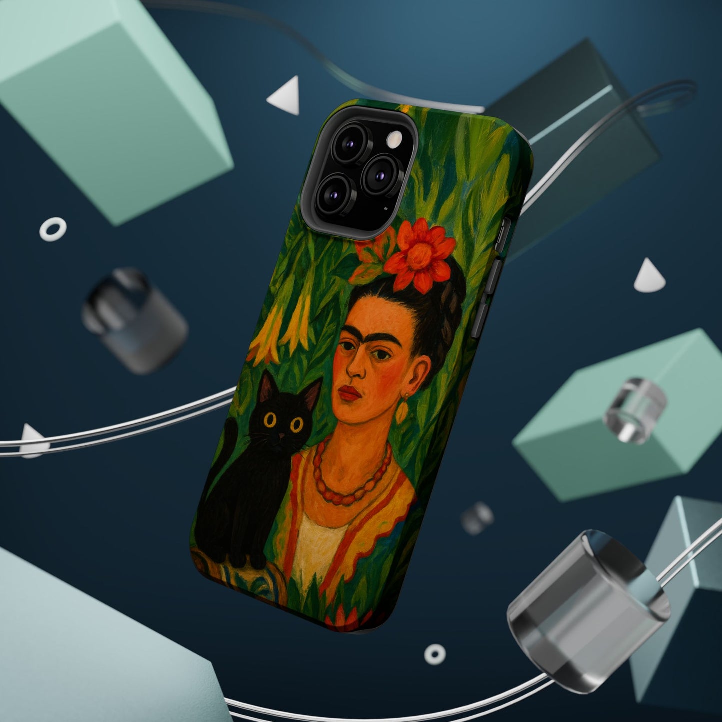 Frida & the Black Cat โ Kahlo Inspired โ iPhone 16, 15, 14, 13 โ MagSafe Magnetic Tough Case by HitStickers