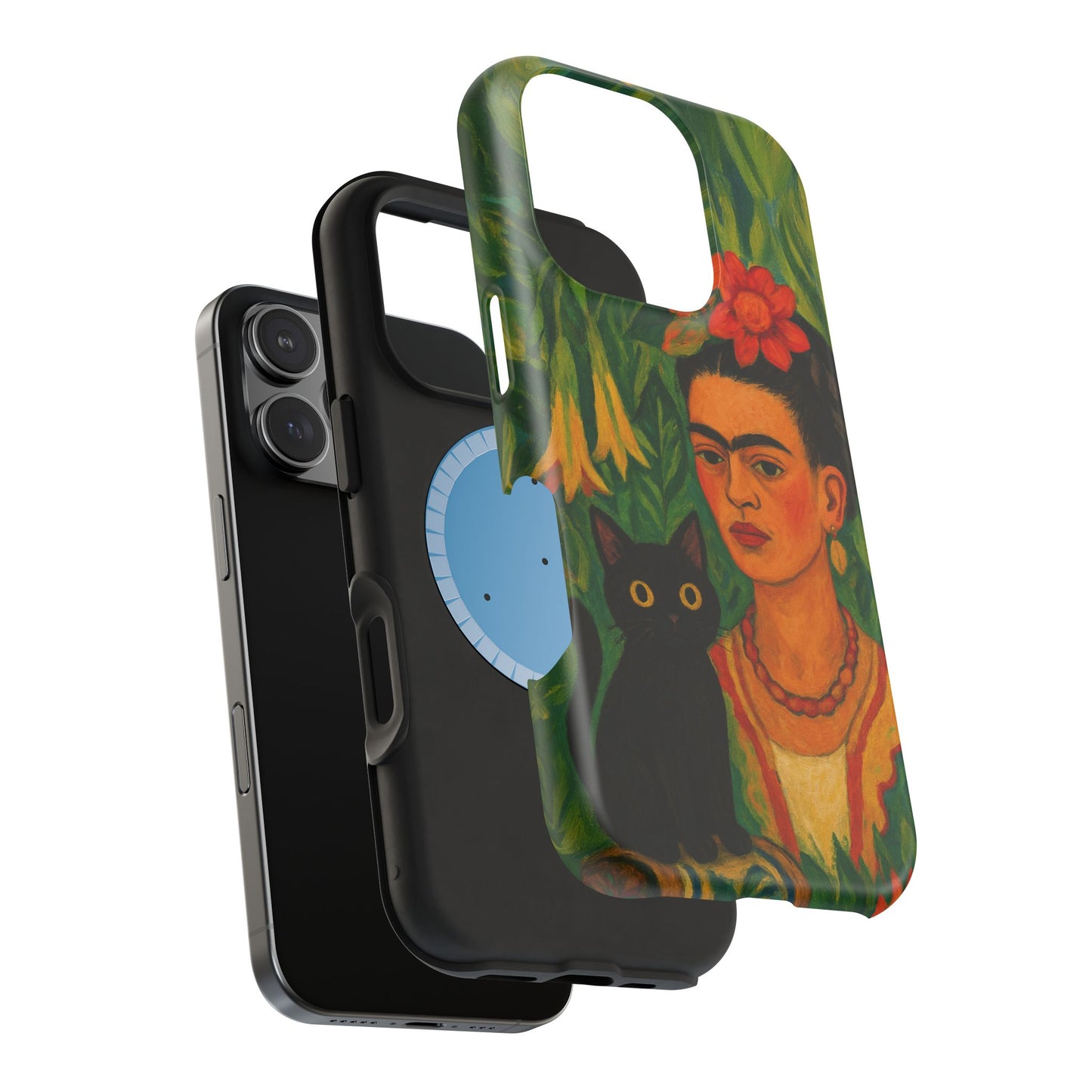 Frida & the Black Cat โ Kahlo Inspired โ iPhone 16, 15, 14, 13 โ MagSafe Magnetic Tough Case by HitStickers