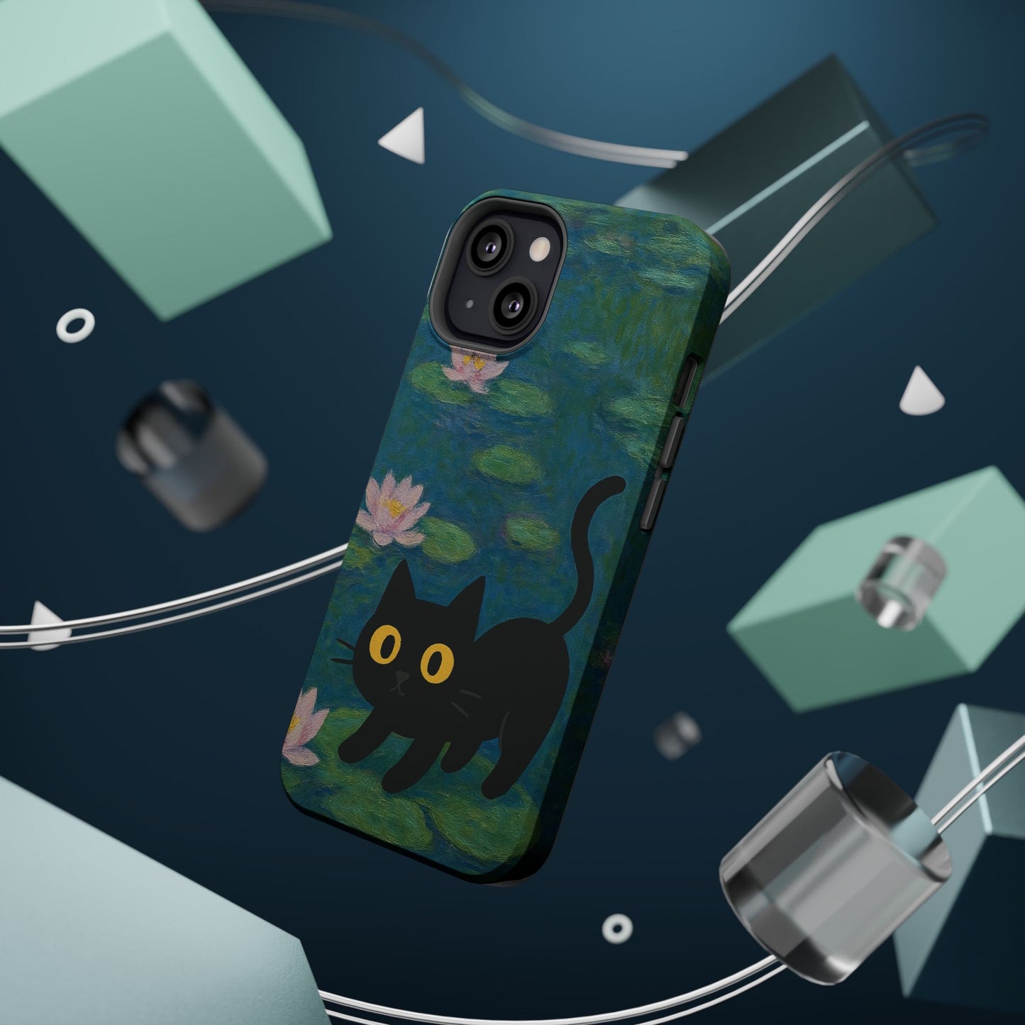 Water Lily Cat โ Monet Inspired โ iPhone 16, 15, 14, 13 โ MagSafe Magnetic Tough Case by HitStickers