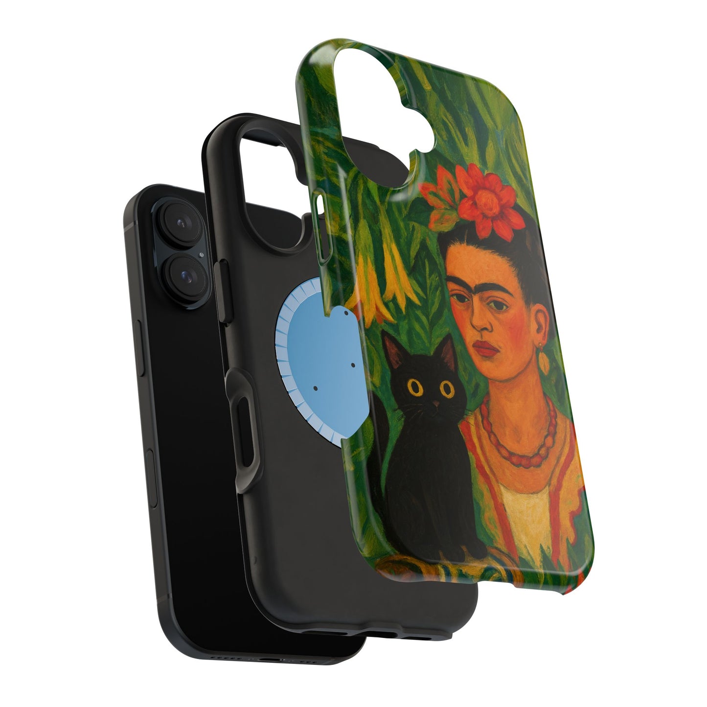 Frida & the Black Cat โ Kahlo Inspired โ iPhone 16, 15, 14, 13 โ MagSafe Magnetic Tough Case by HitStickers
