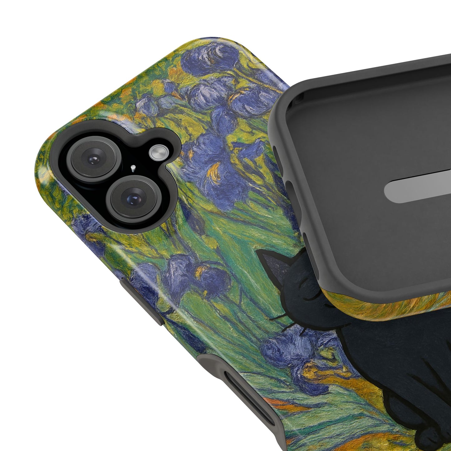 Peaceful Cat in Irises โ Van Gogh Inspired โ iPhone 16, 15, 14, 13 โ MagSafe Magnetic Tough Case by HitStickers