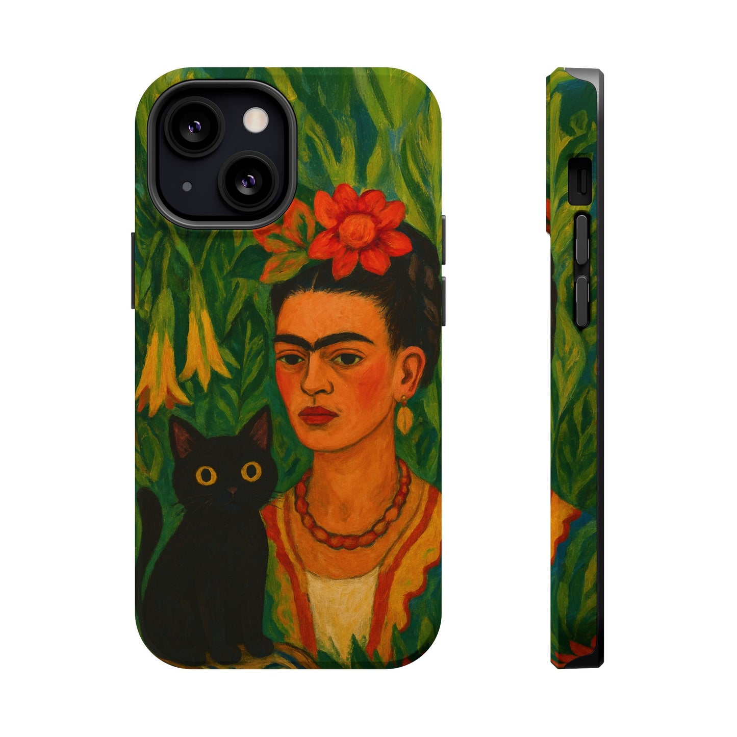 Frida & the Black Cat โ Kahlo Inspired โ iPhone 16, 15, 14, 13 โ MagSafe Magnetic Tough Case by HitStickers