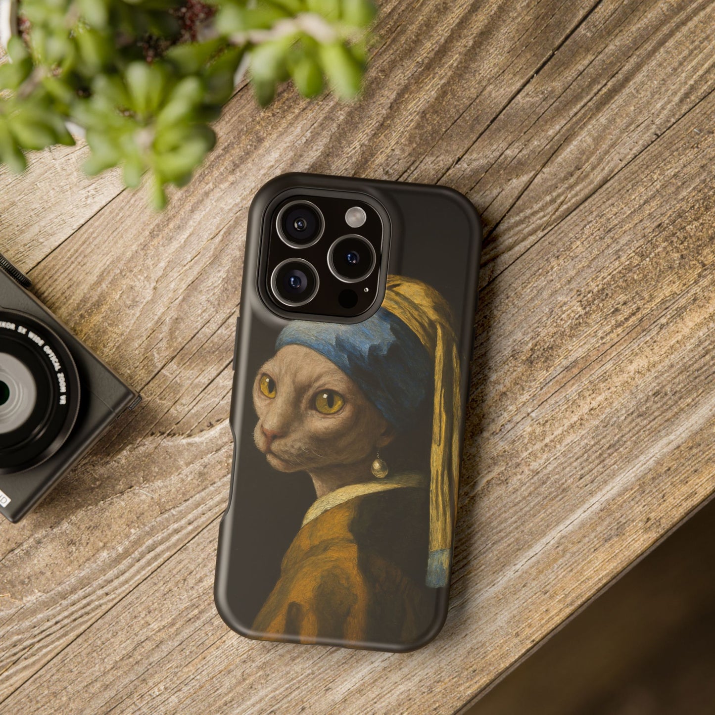 Cat with a Pearl Earring โ Vermeer Inspired โ iPhone 16, 15, 14, 13 โ MagSafe Magnetic Tough Case by HitStickers