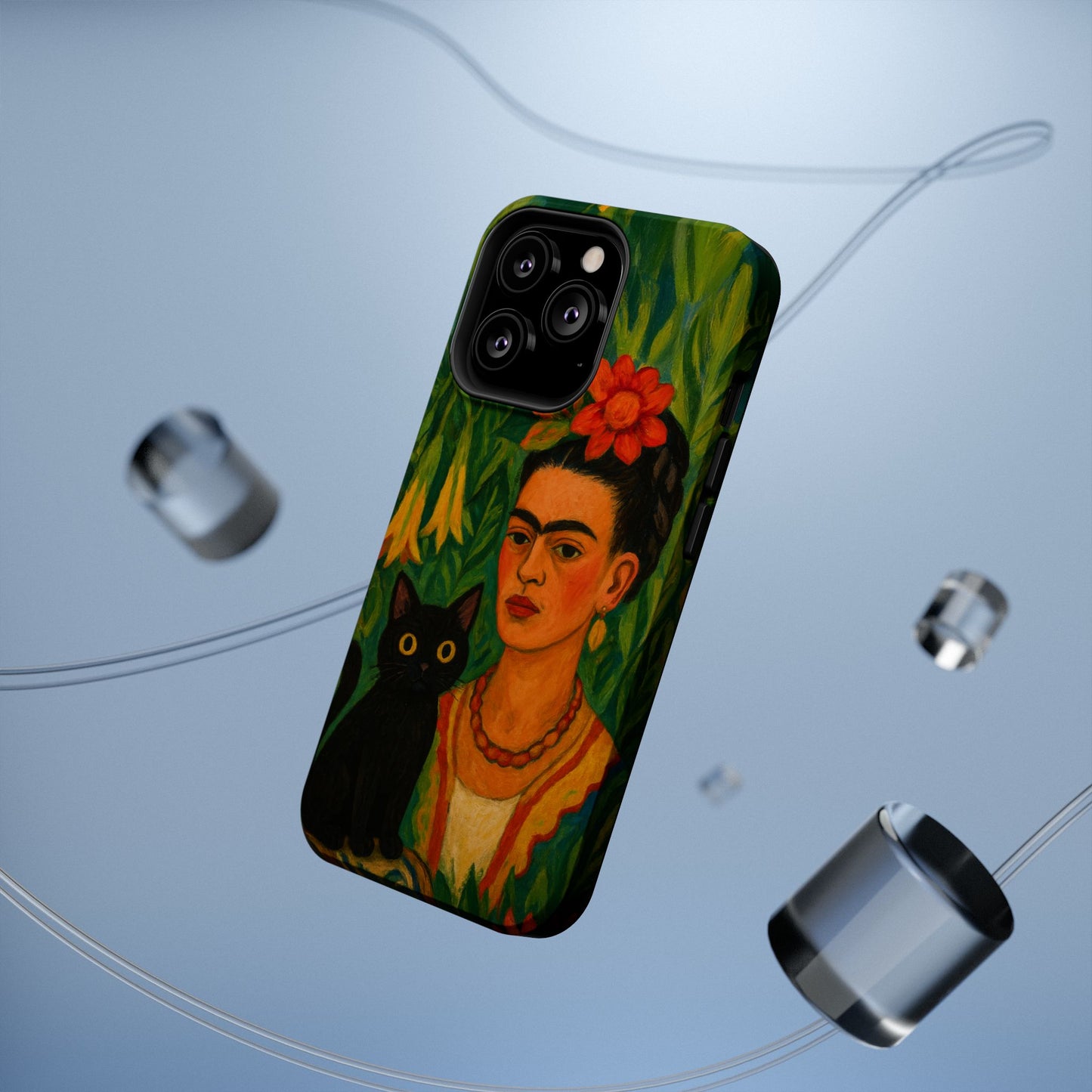 Frida & the Black Cat โ Kahlo Inspired โ iPhone 16, 15, 14, 13 โ MagSafe Magnetic Tough Case by HitStickers