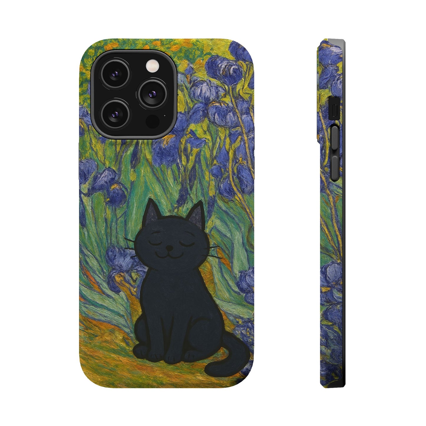 Peaceful Cat in Irises โ Van Gogh Inspired โ iPhone 16, 15, 14, 13 โ MagSafe Magnetic Tough Case by HitStickers