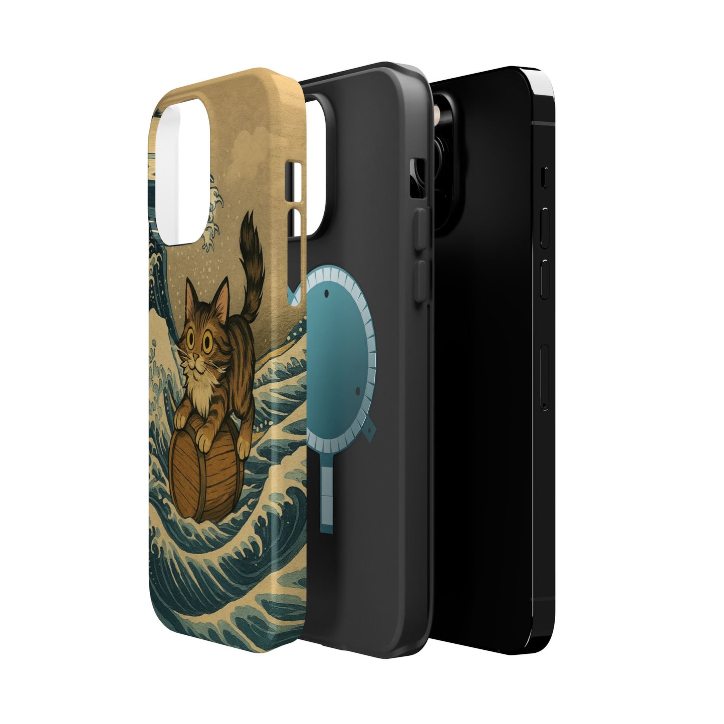 The Great Wave Cat โ Hokusai Inspired โ iPhone 16, 15, 14, 13 โ MagSafe Magnetic Tough Case by HitStickers