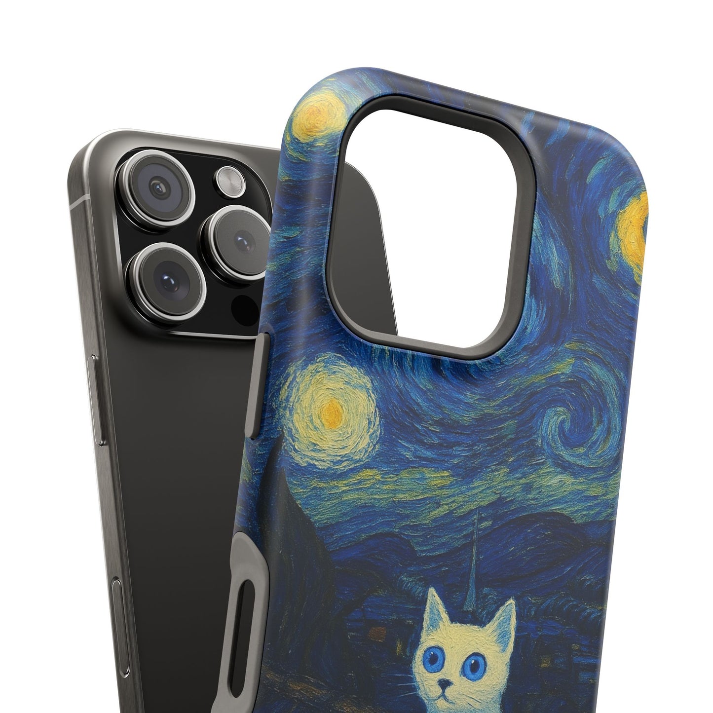 Starry Night Cat โ Van Gogh Inspired โ iPhone 16, 15, 14, 13 โ MagSafe Magnetic Tough Case by HitStickers