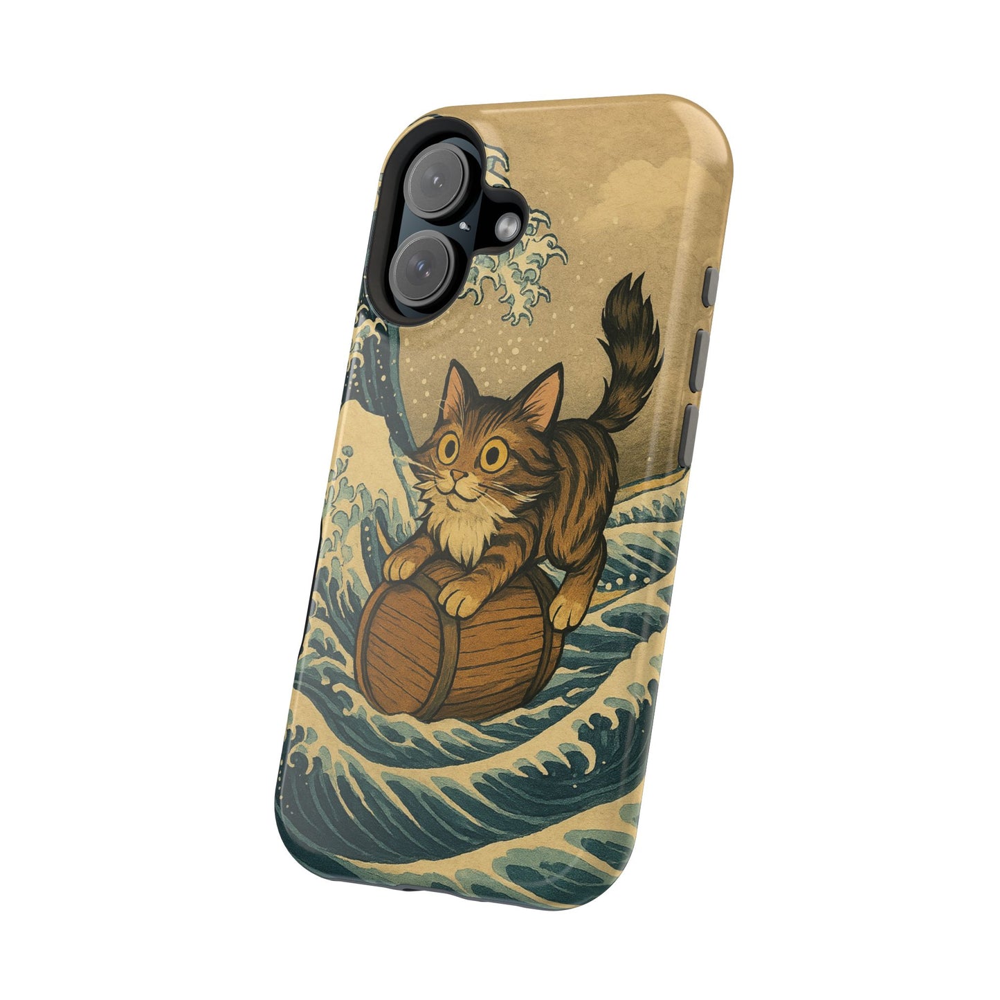 The Great Wave Cat โ Hokusai Inspired โ iPhone 16, 15, 14, 13 โ MagSafe Magnetic Tough Case by HitStickers