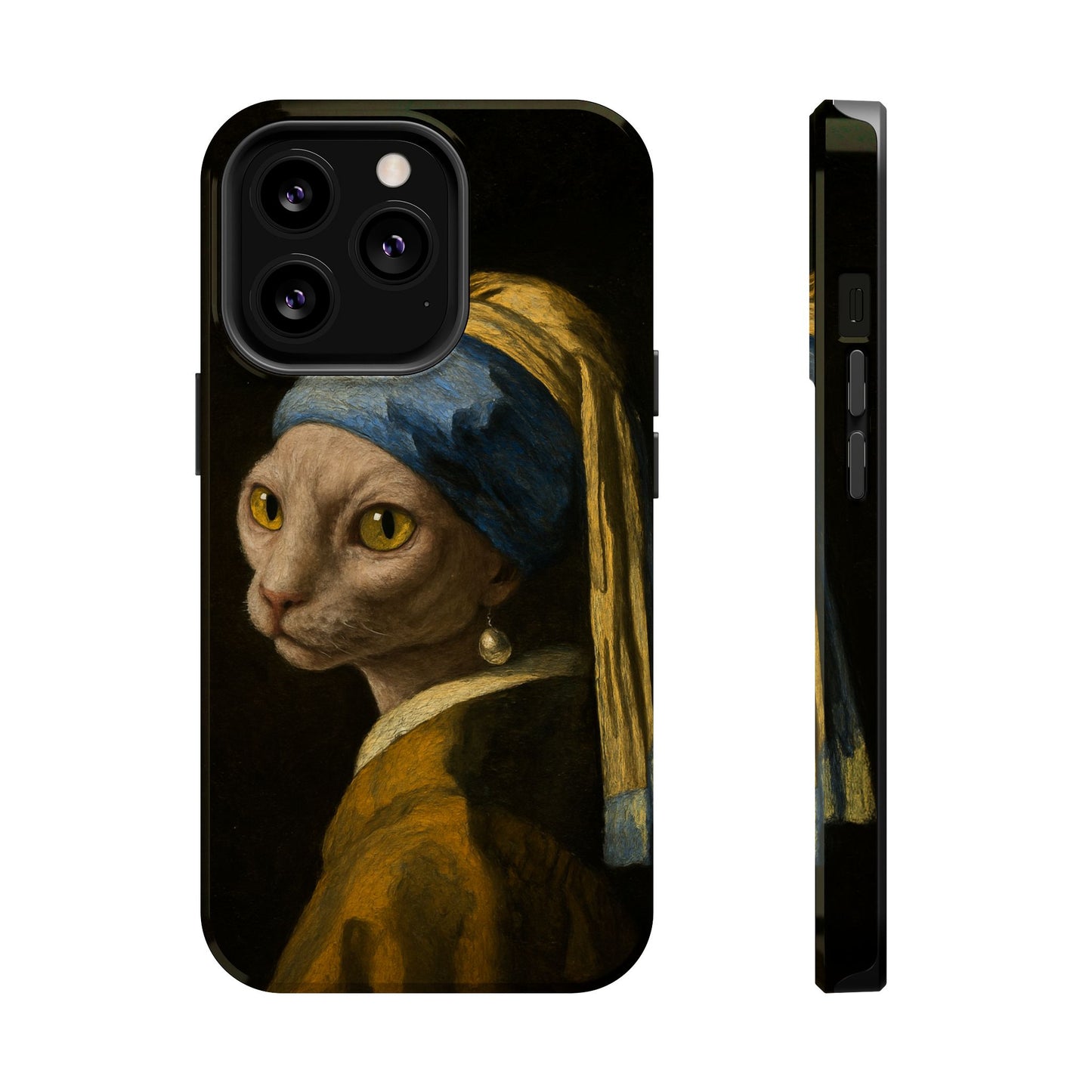 Cat with a Pearl Earring โ Vermeer Inspired โ iPhone 16, 15, 14, 13 โ MagSafe Magnetic Tough Case by HitStickers